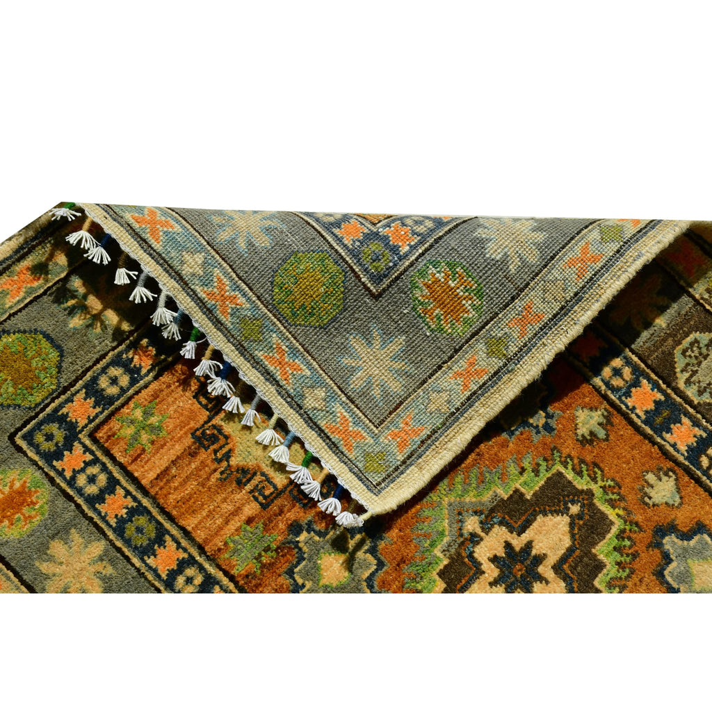 Handmade Afghan Aqcha Wool Rug 3x4 ft reverse side showing fine hand knotted construction and weave