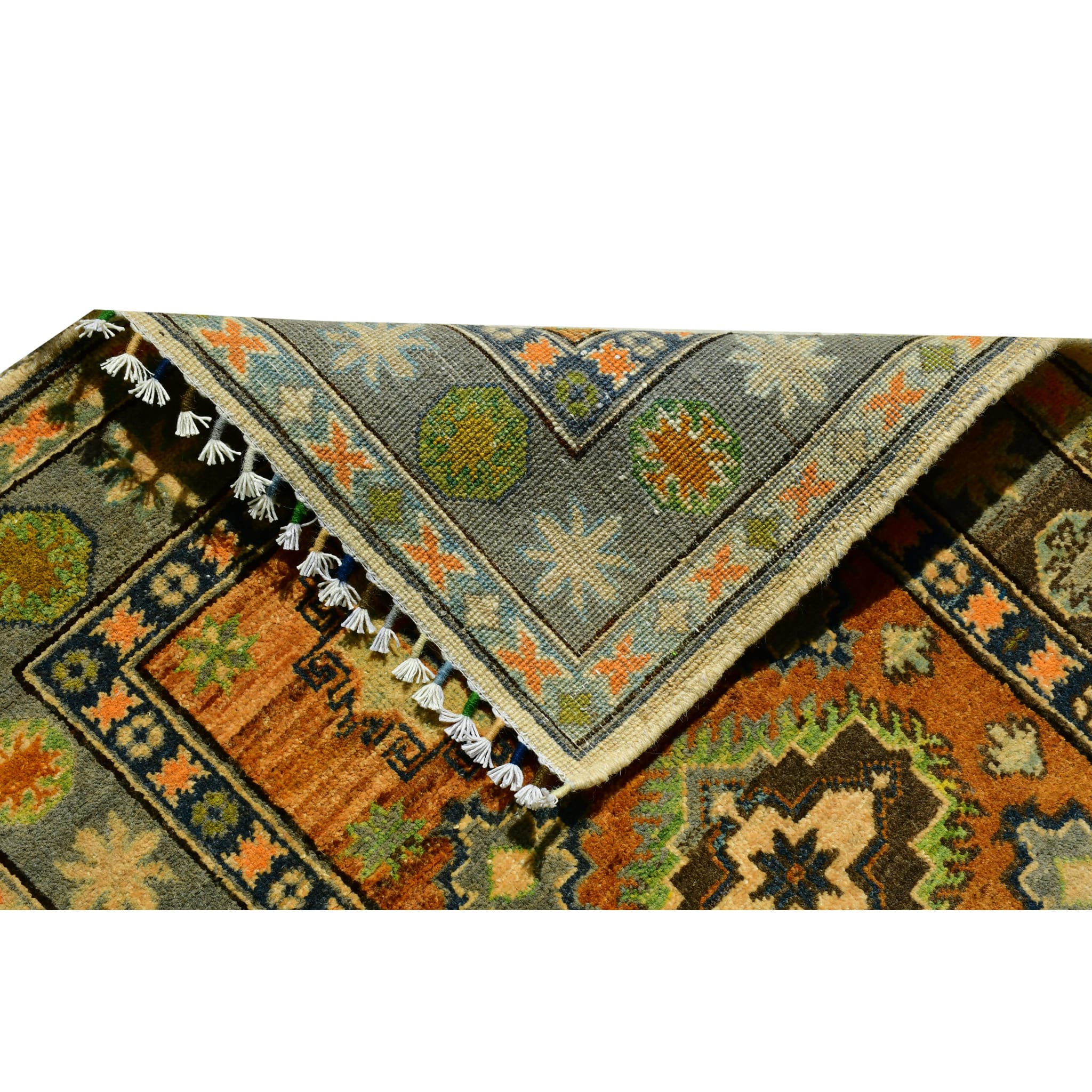 Handmade Afghan Aqcha Wool Rug 3x4 ft reverse side showing fine hand knotted construction and weave
