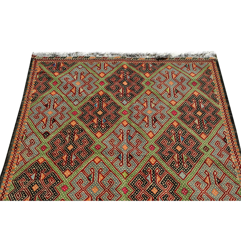 Handmade Afghan Aqcha Wool Rug 5x7 ft side angle view highlighting tribal pattern depth and texture