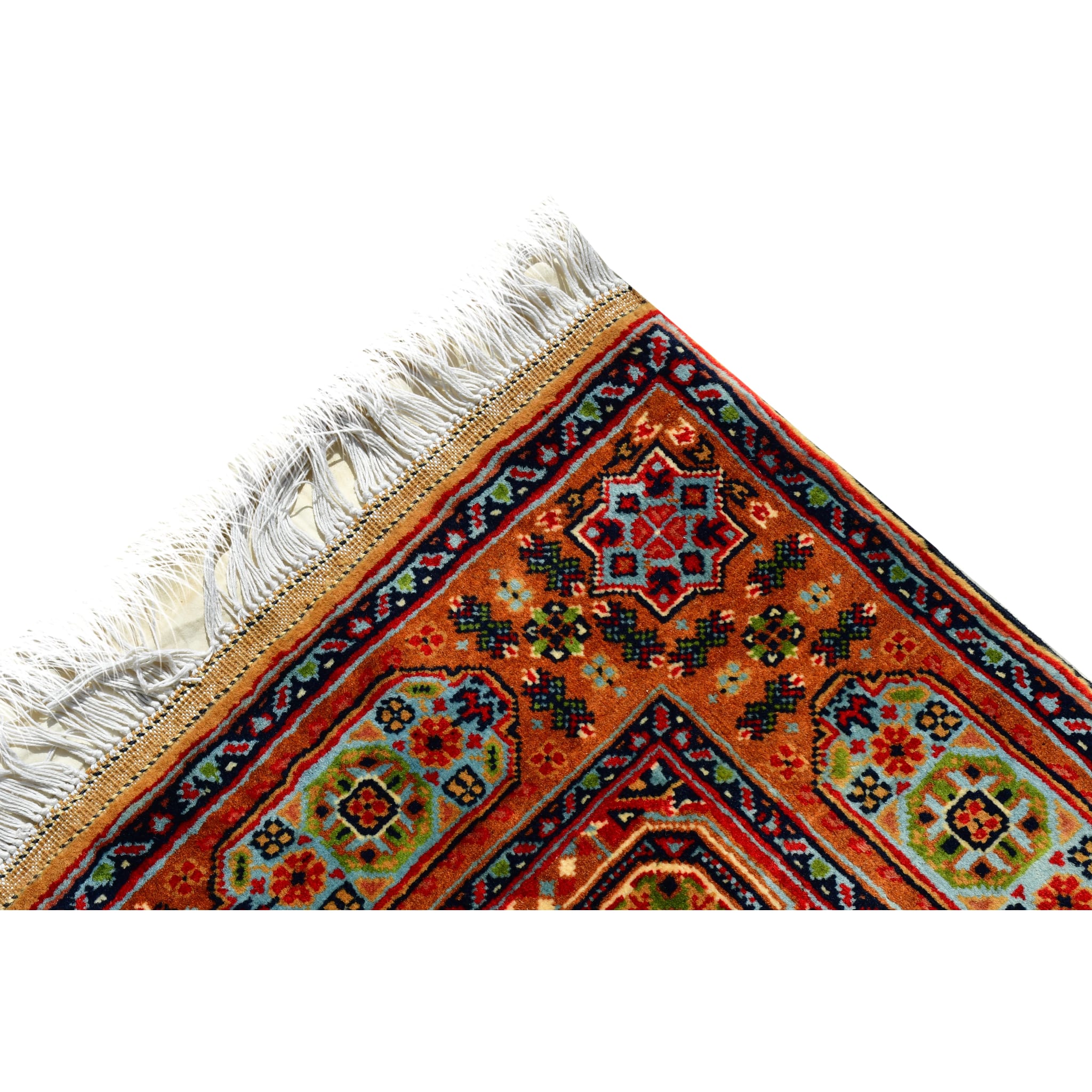 Handmade Afghan Aqcha Wool Rug 3x5 ft corner detail showing rosette and geometric border motifs