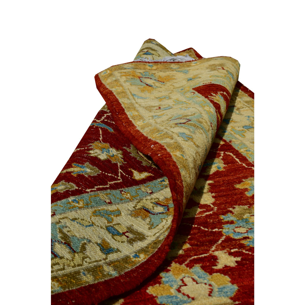 Handmade Afghan Aqcha Wool Rug 3x10 ft tilted view showing depth of natural dye color