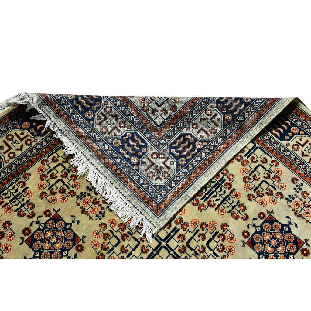 Handmade Afghan Aqcha Wool Rug 5x7 ft reverse side displaying hand knotted technique