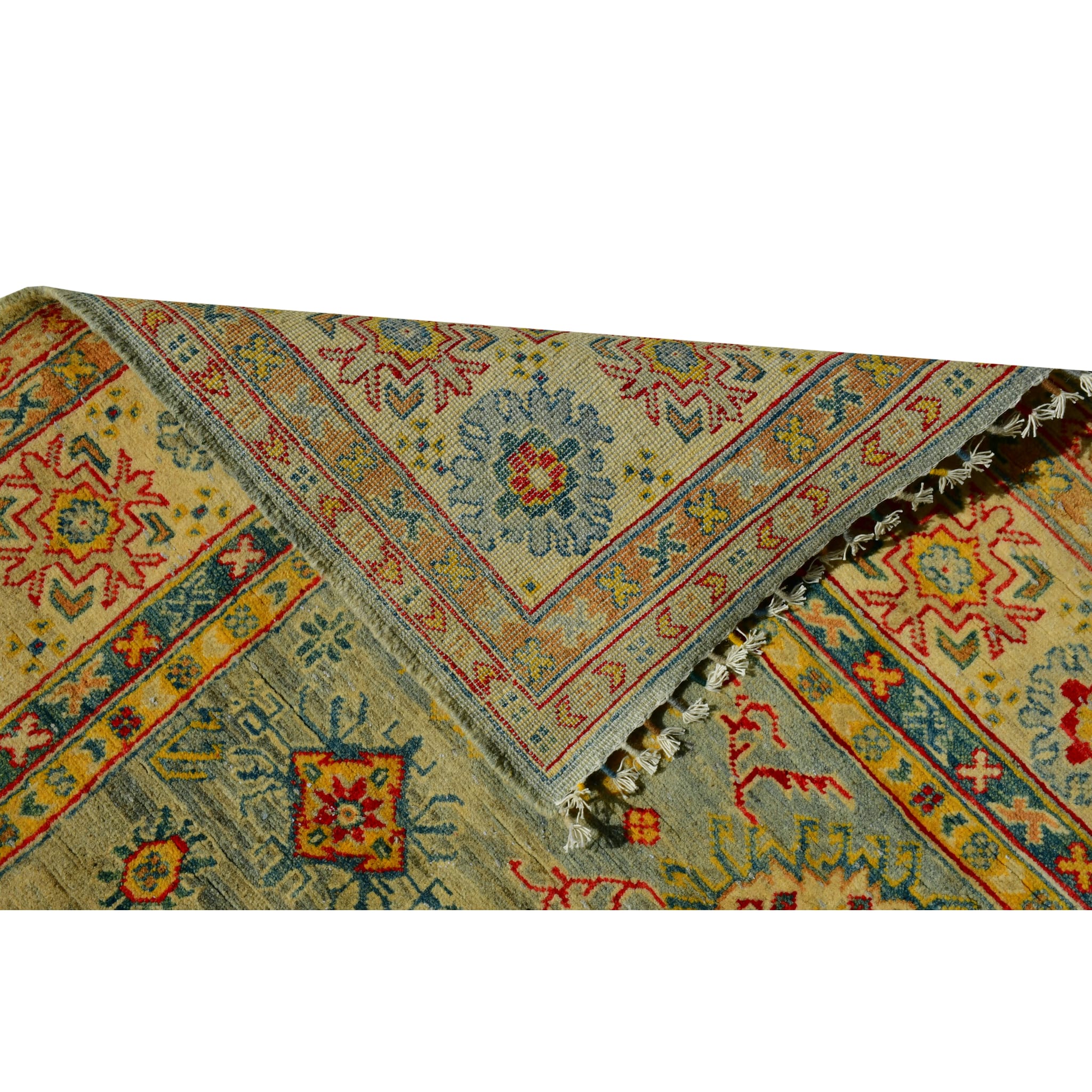 Handmade Afghan Aqcha Wool Rug 5x8 ft reverse side view displaying authentic hand knotted technique