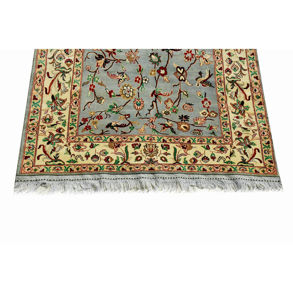 Handmade Afghan Aqcha Wool Rug 5x8 ft detailed view of hand knotted fringe and edge finish
