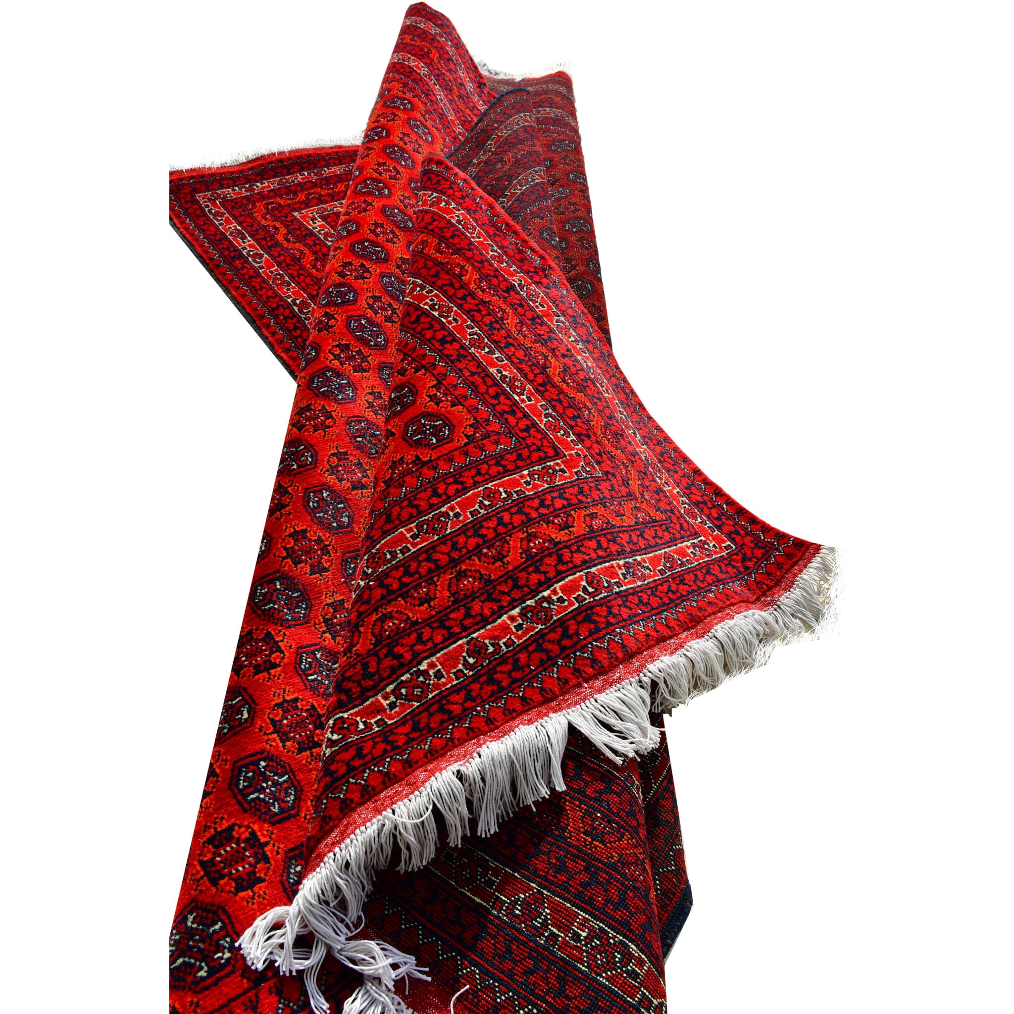 Handmade Afghan Aqcha Wool Rug 5x7 ft draped view highlighting flexibility and soft drape
