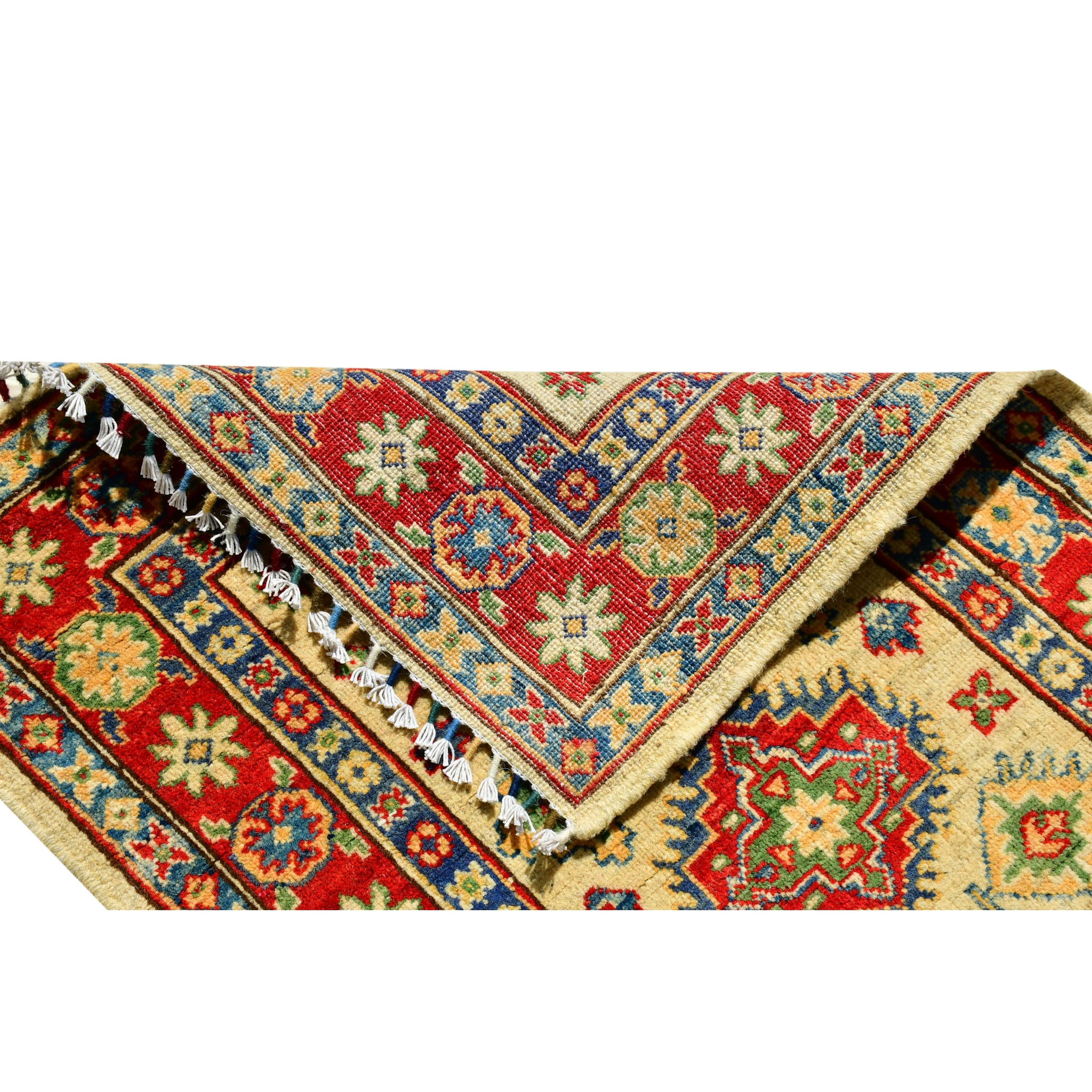 Handmade Afghan Aqcha Wool Rug 2.5x10 ft reverse side showing dense hand knotted construction