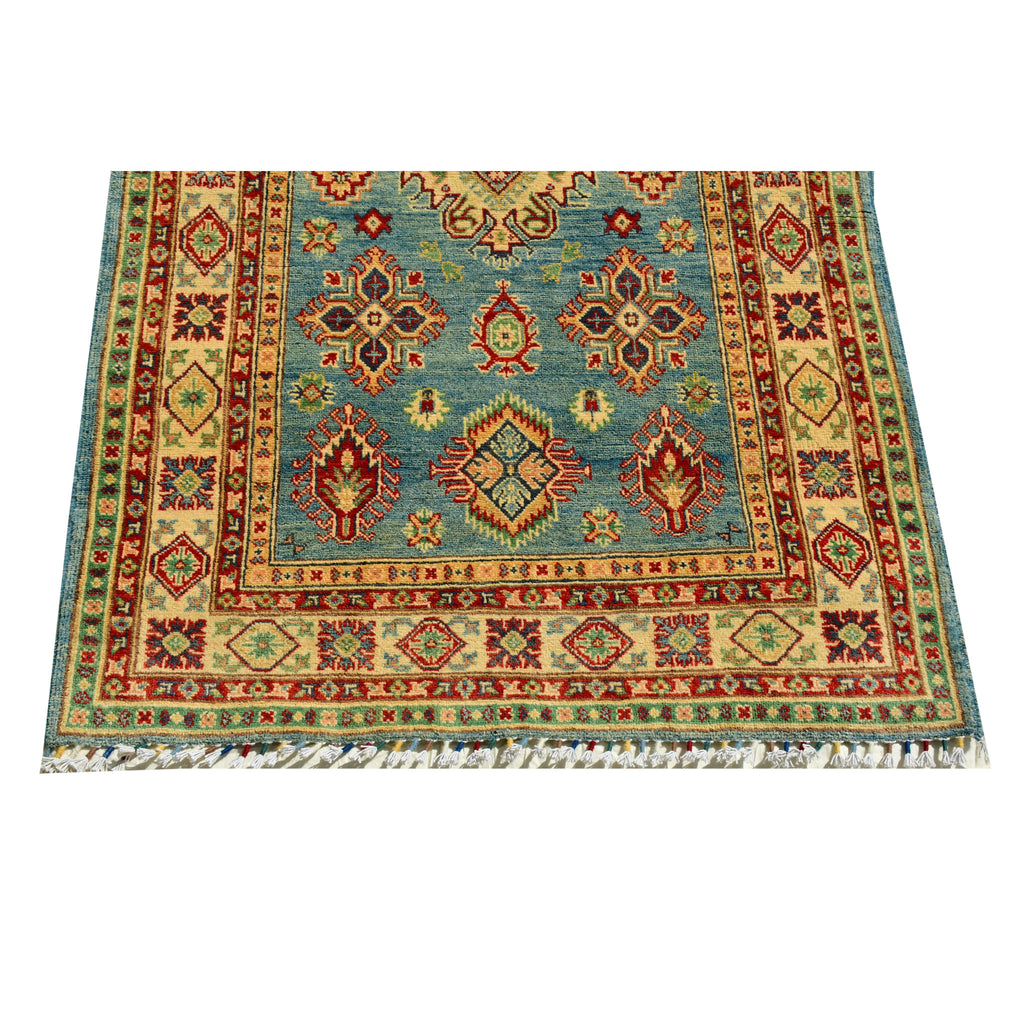 Handmade Afghan Aacha Wool Rug 4x6 ft lower section detail with octagonal medallion and border