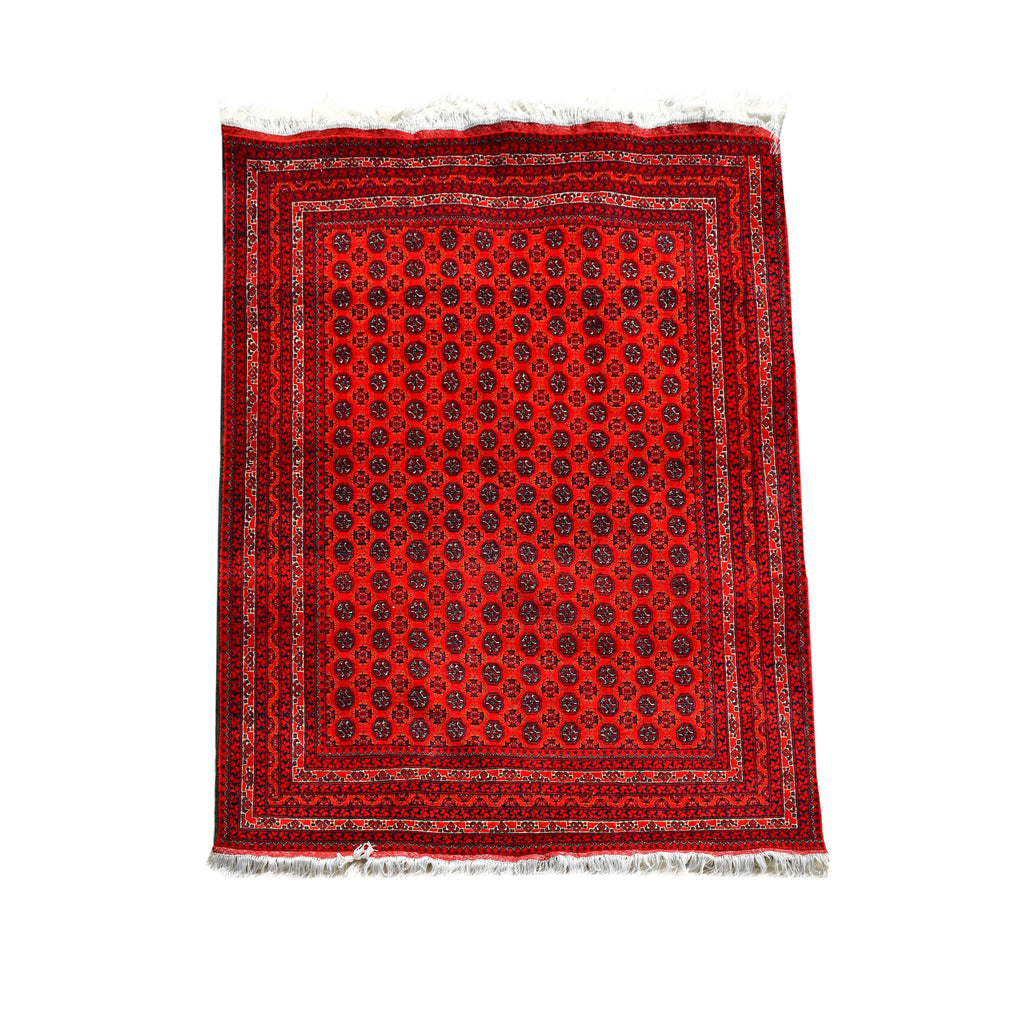 Handmade Afghan Aqcha Wool Rug 5x7 ft reverse side revealing fine hand knotted technique