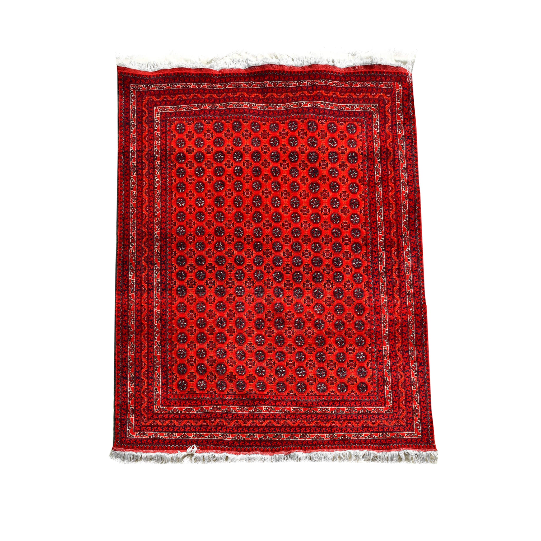 Handmade Afghan Aqcha Wool Rug 5x7 ft reverse side revealing fine hand knotted technique