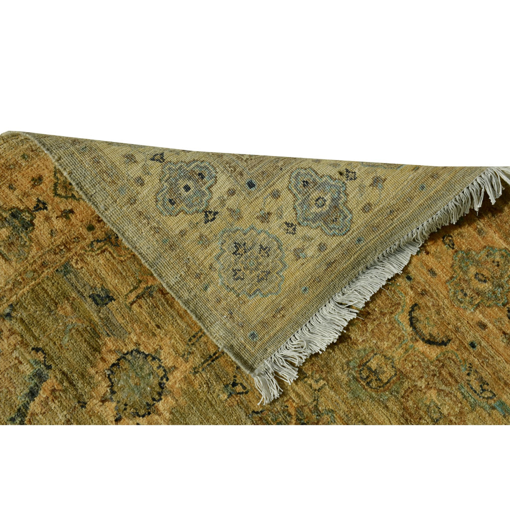 Handmade Afghan Aqcha Wool Rug 4x6 ft reverse side showing hand knotted construction and fringe