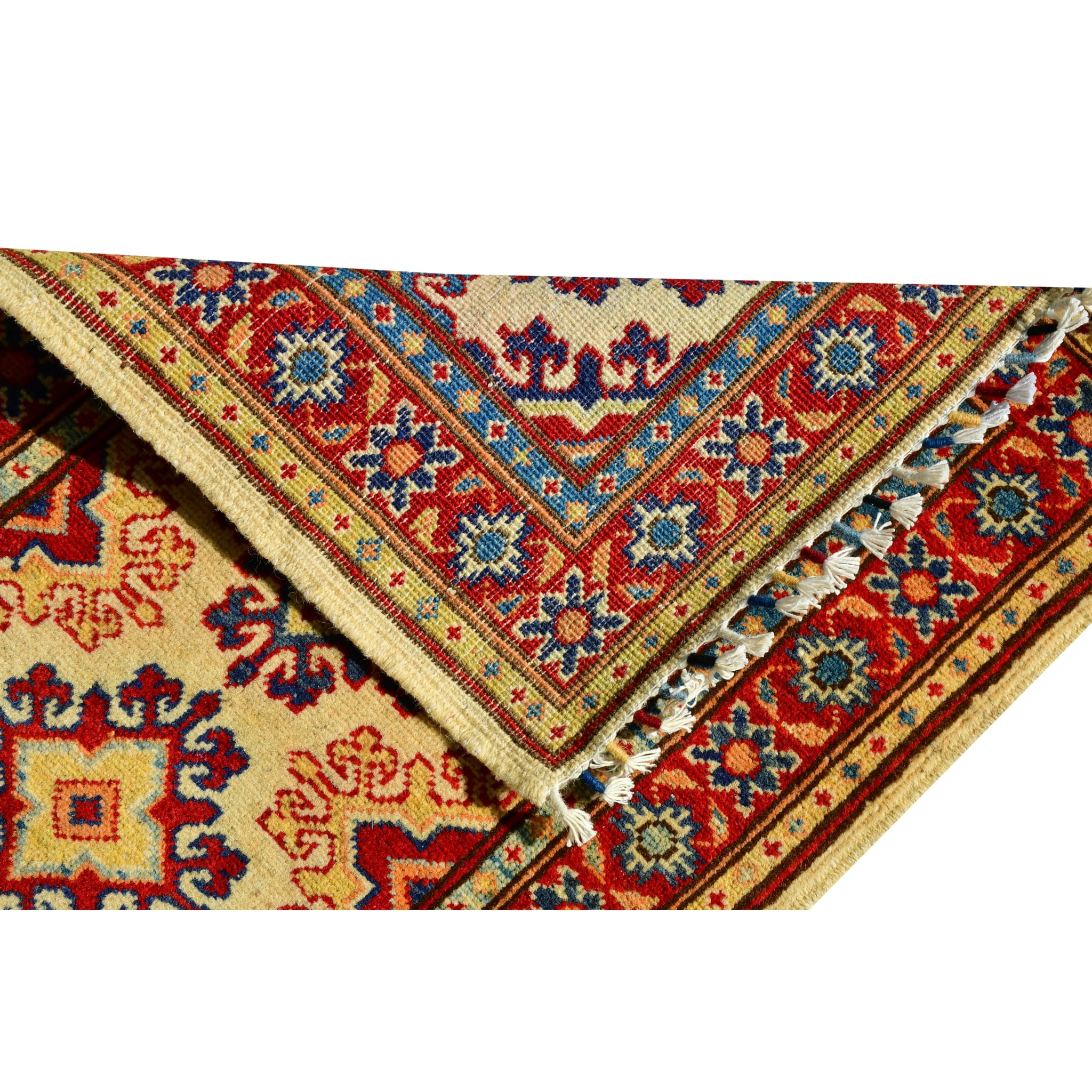 Handmade Afghan Aqcha Wool Rug 2x6 ft rolled view showing wool pile thickness and edge finish