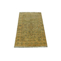 Handmade Afghan Aqcha Wool Rug 4x6 ft full front view showing floral pattern with central medallion in gold and blue