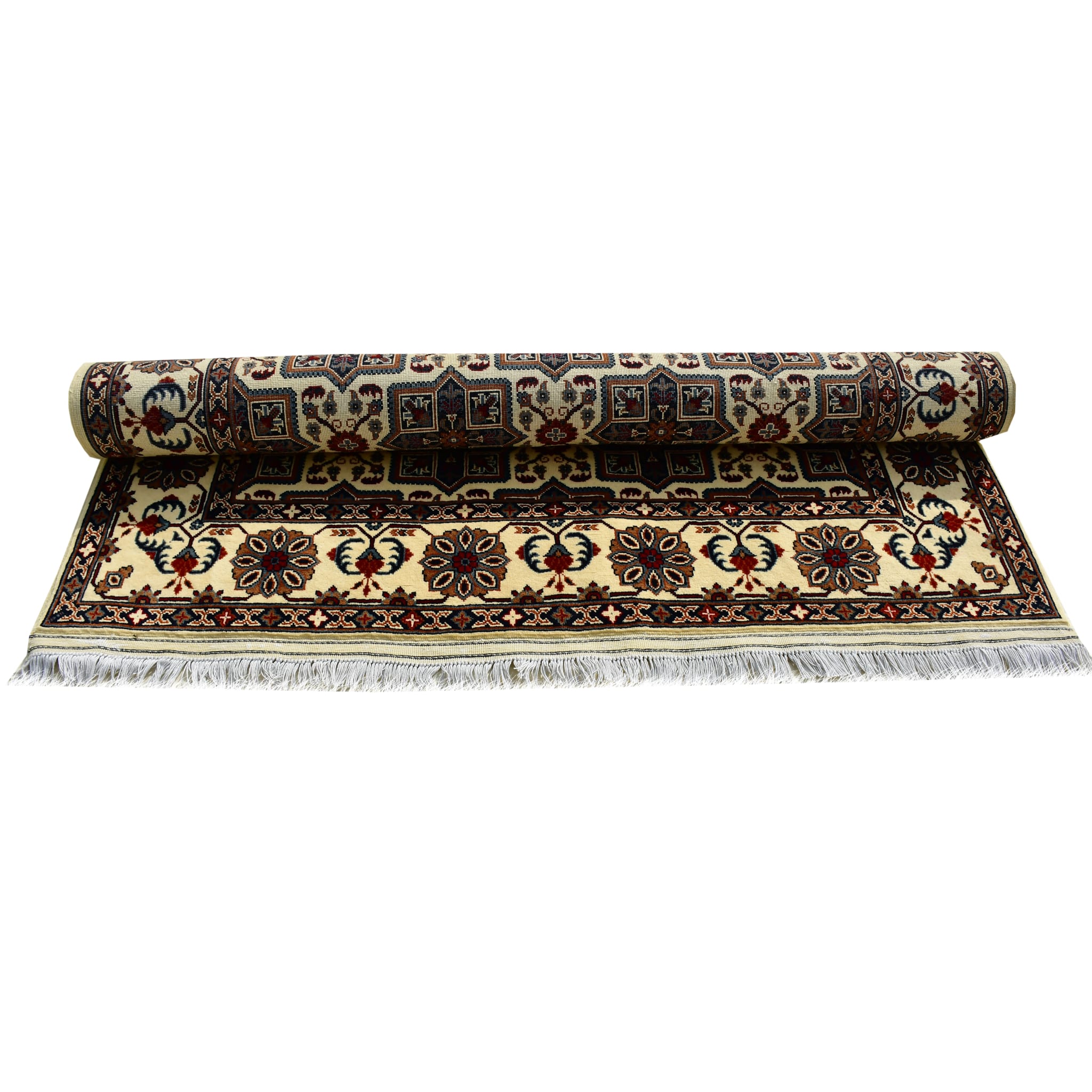 Handmade Afghan Aqcha Wool Rug 5x7 ft rolled view showing thickness and wool backing
