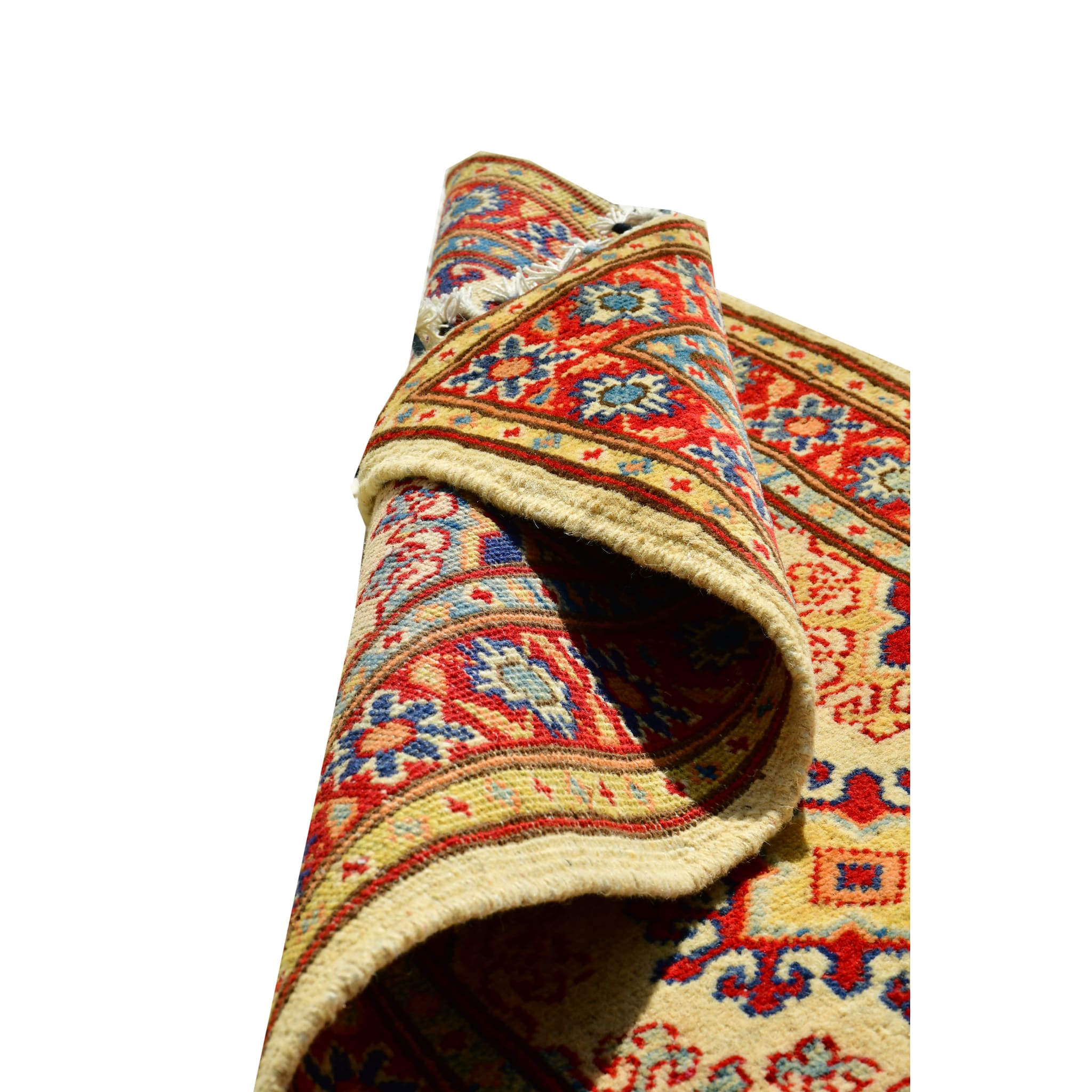 Handmade Afghan Aqcha Wool Rug 2x6 ft side angle view emphasizing soft wool texture and pile
