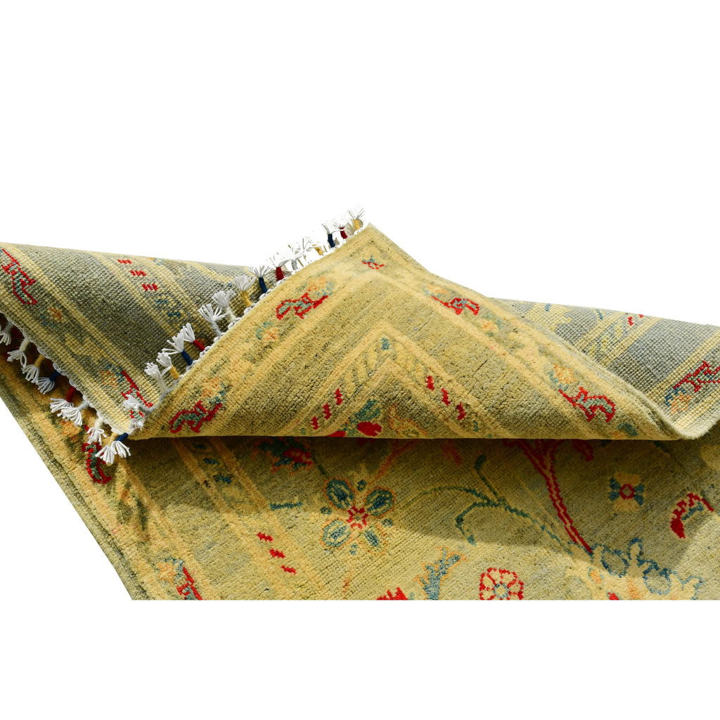 Handmade Afghan Aqcha Wool Rug 2.5x4 ft rolled view showing pile thickness and edge