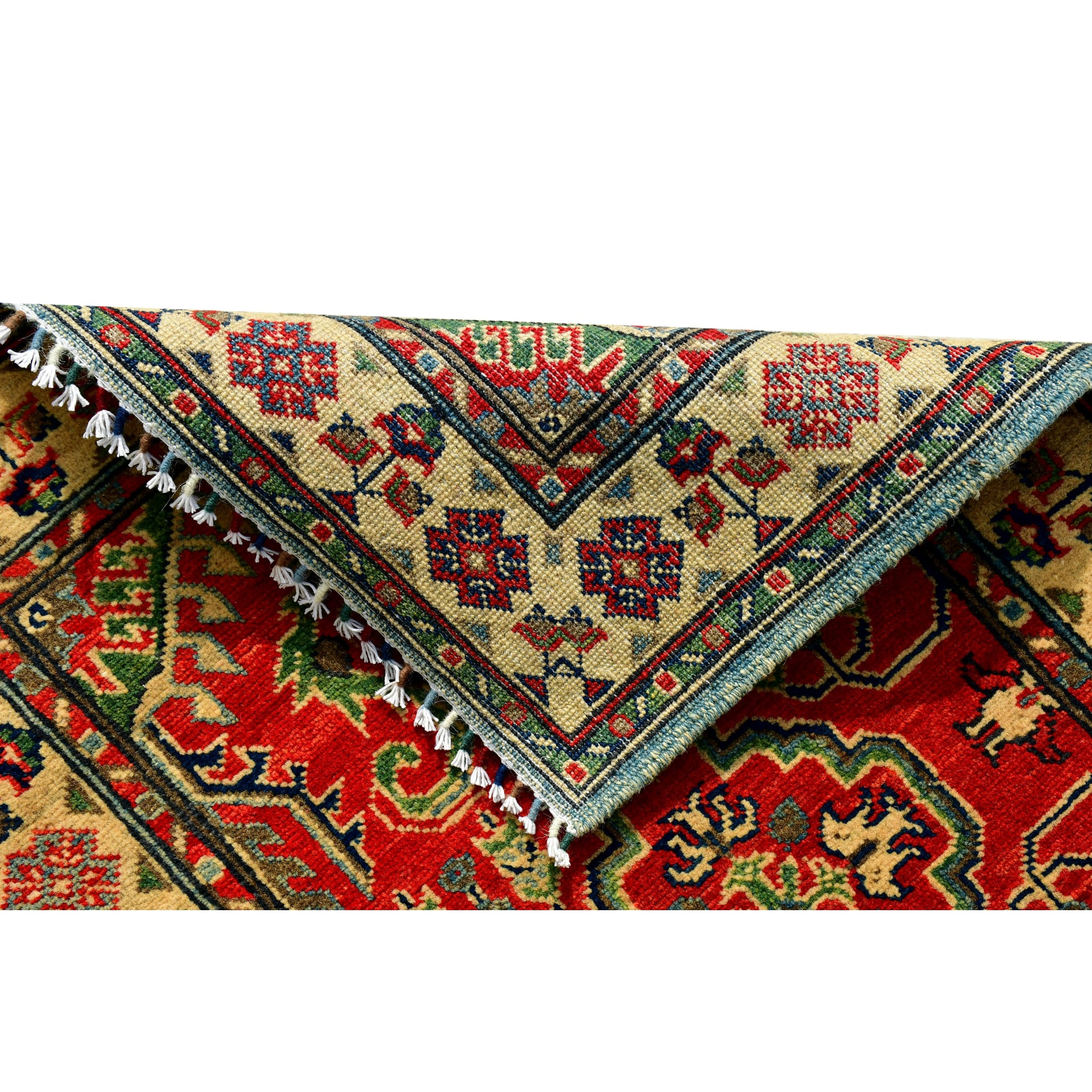 Handmade Afghan Aqcha Wool Rug 2.5x4 ft reverse side revealing tight hand knotted weave