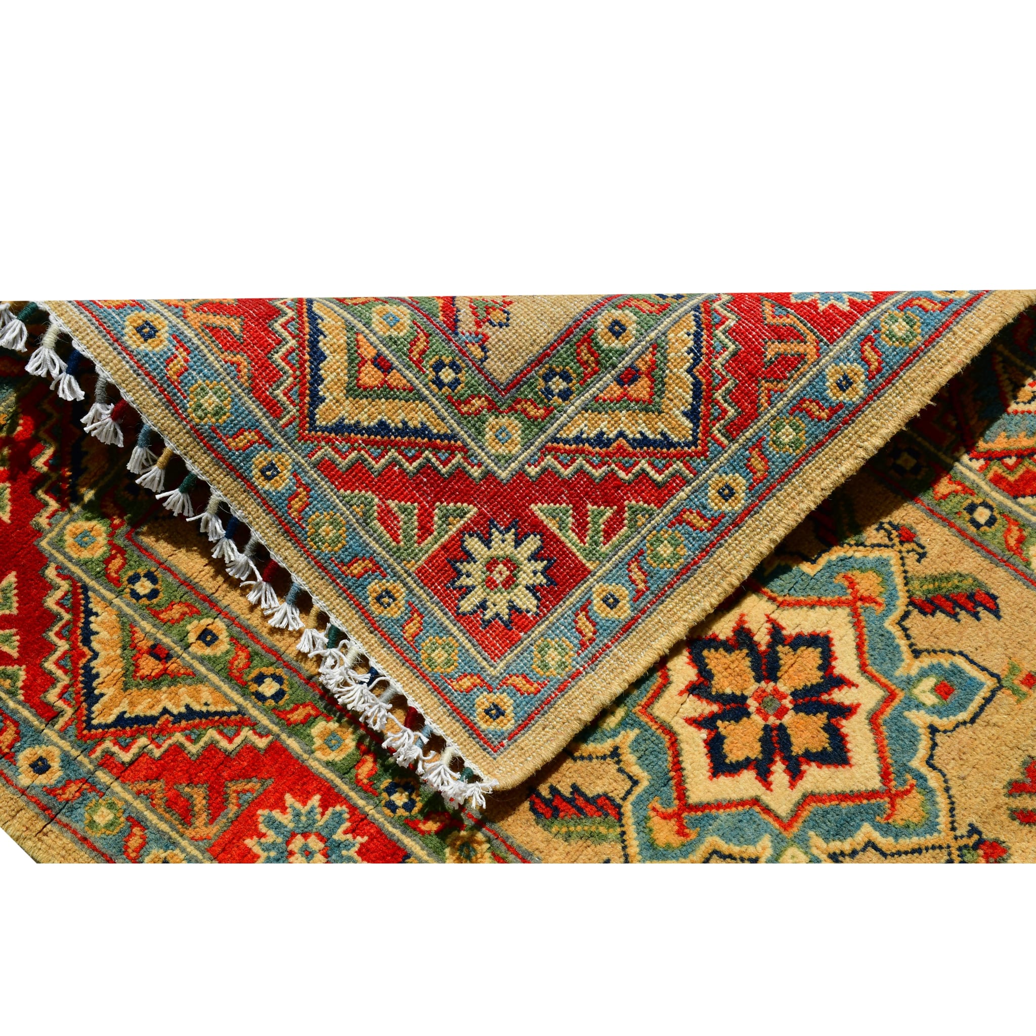 Handmade Afghan Aqcha Wool Rug 2.5x4 ft fringe detail with hand knotting visible