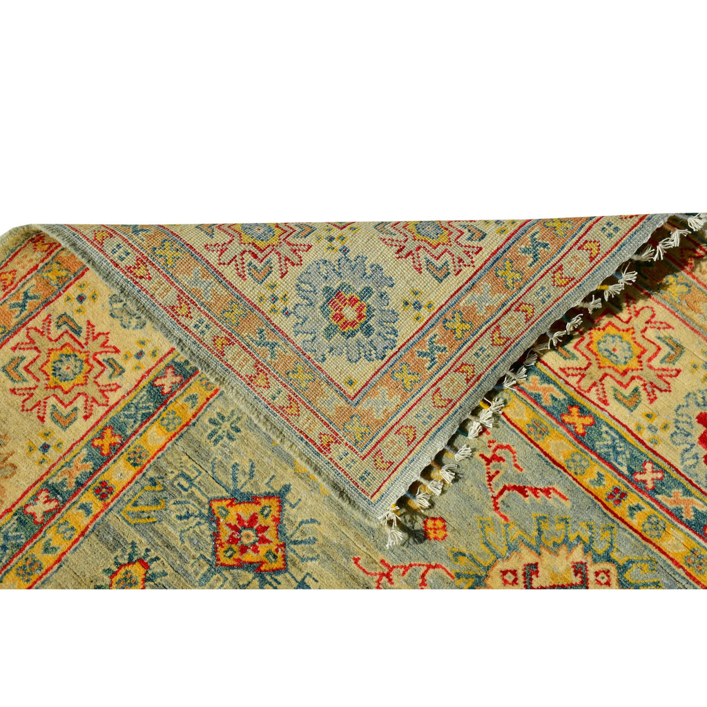 Handmade Afghan Aqcha Wool Rug 5x8 ft back angle revealing clear weave pattern and knot density