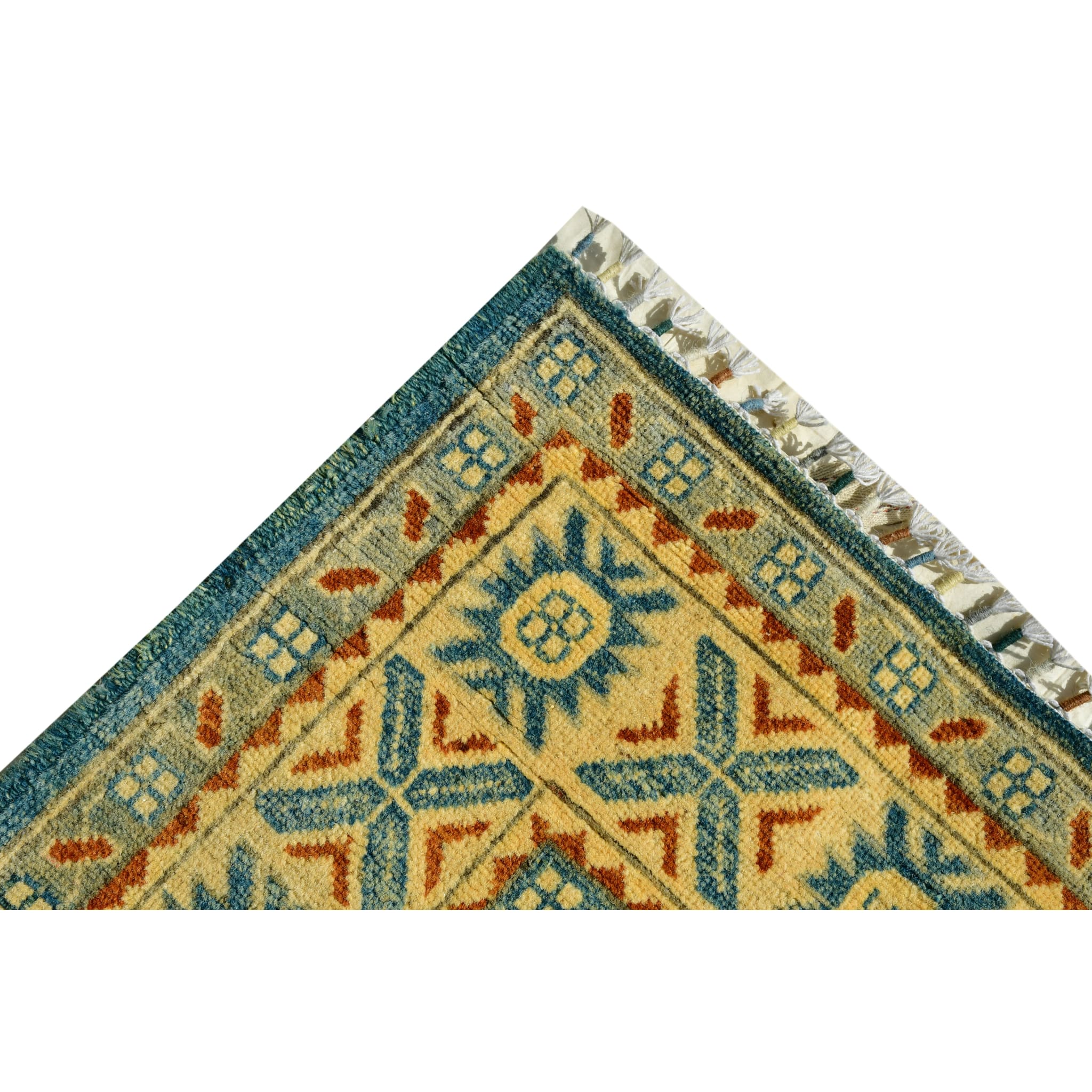 Handmade Afghan Aqcha Wool Rug 4x6 ft close-up of geometric diamonds and natural dye color contrast