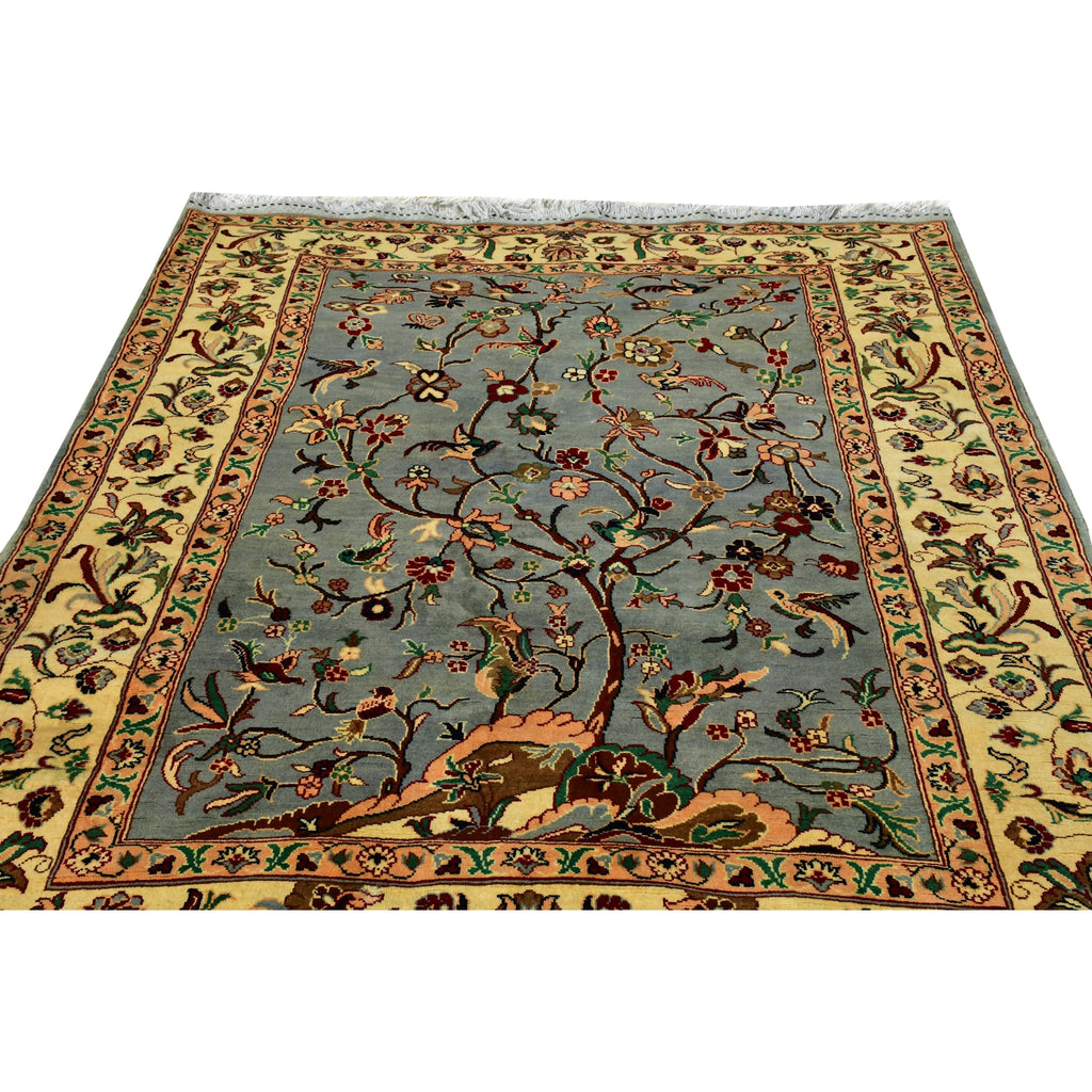 Handmade Afghan Aqcha Wool Rug 5x8 ft close-up of floral and bird motifs in wool