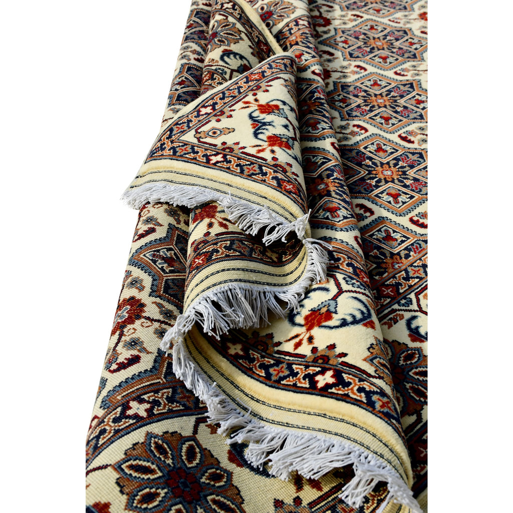 Handmade Afghan Aqcha Wool Rug 5x7 ft edge detail with visible fringe and selvedge
