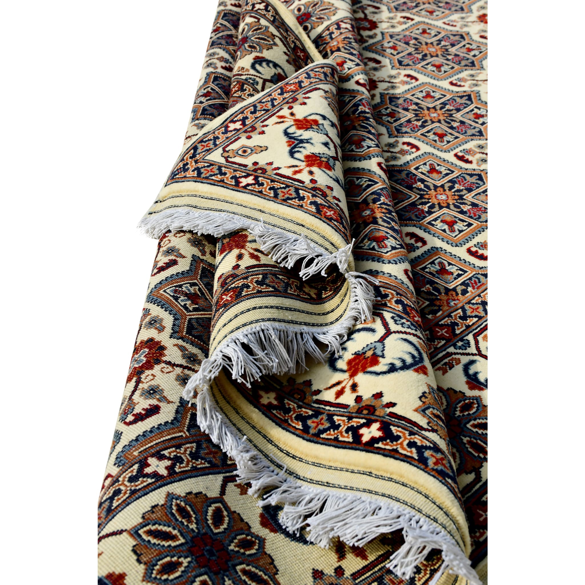 Handmade Afghan Aqcha Wool Rug 5x7 ft edge detail with visible fringe and selvedge