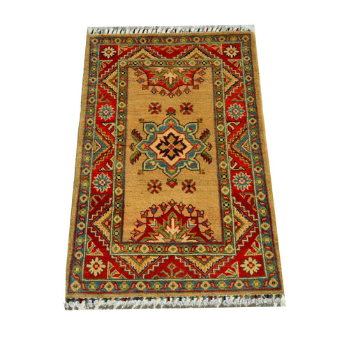 Handmade Afghan Aqcha Wool Rug 2.5x4 ft front view with full geometric pattern and central medallion