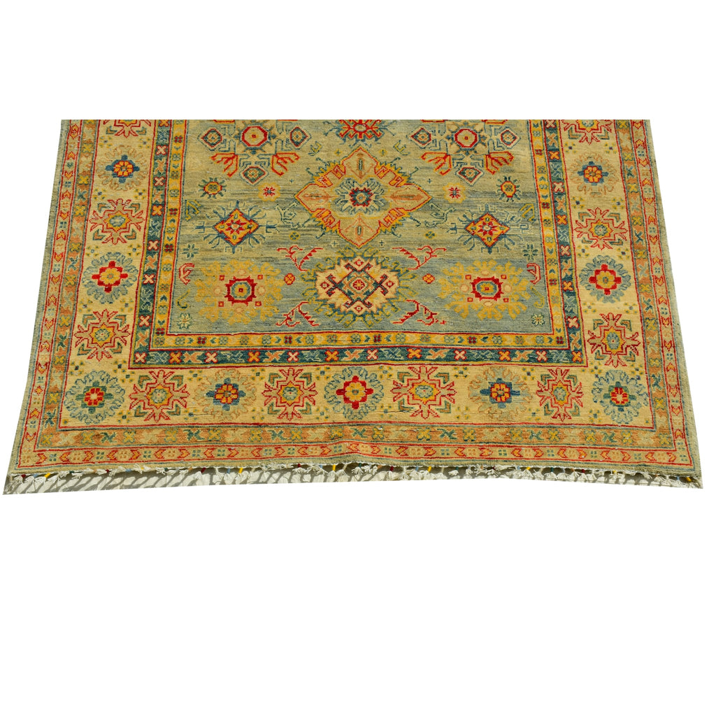 Handmade Afghan Aqcha Wool Rug 5x8 ft lower section detail with intricate floral border design