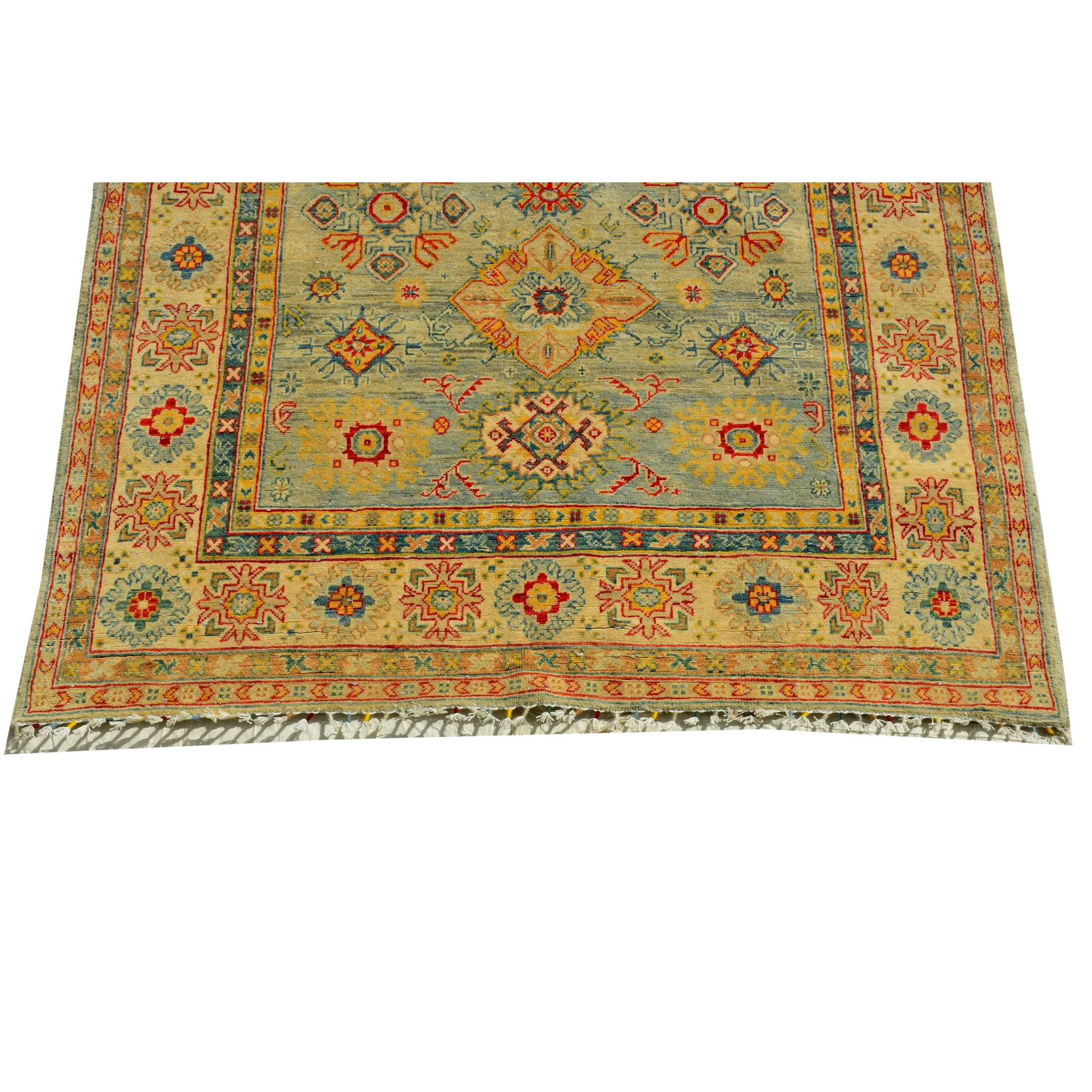 Handmade Afghan Aqcha Wool Rug 5x8 ft lower section detail with intricate floral border design