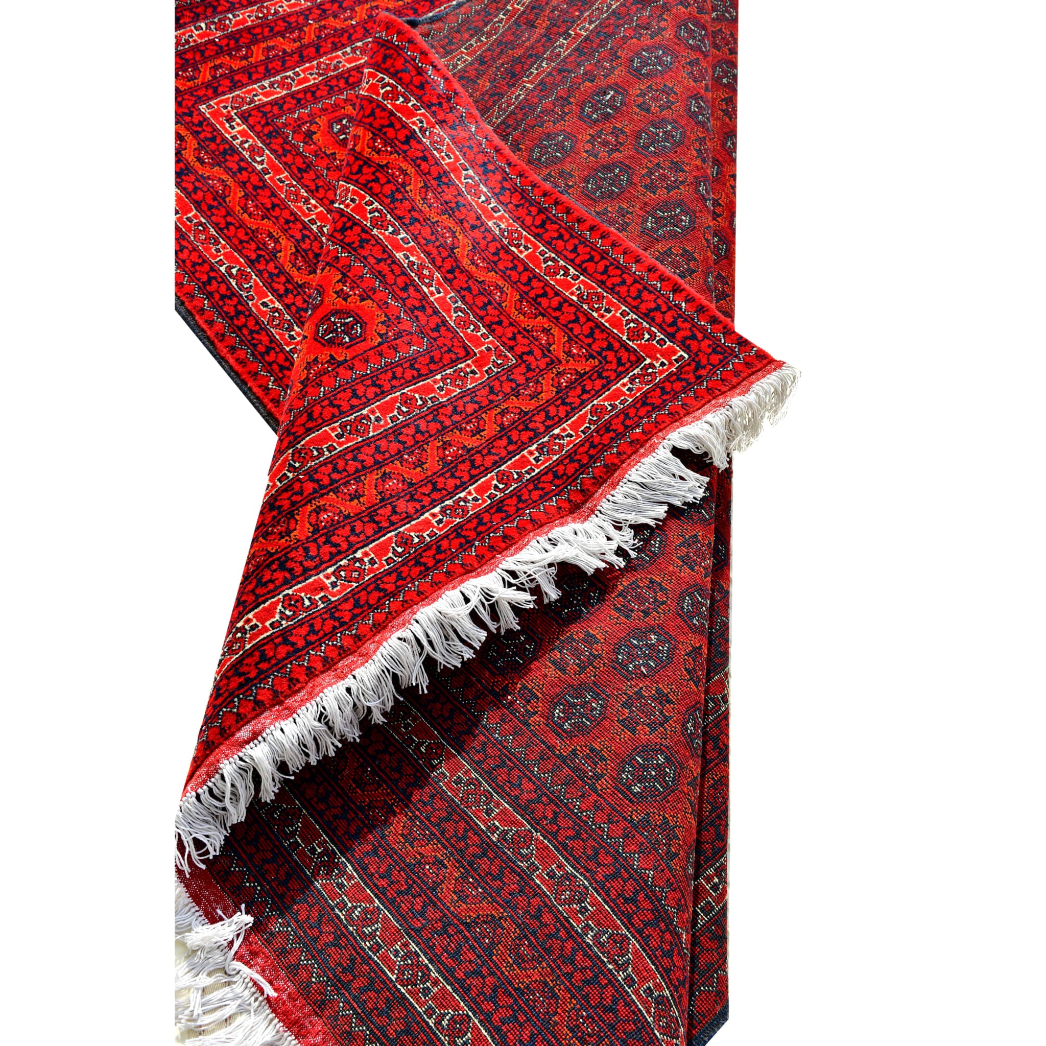 Handmade Afghan Aqcha Wool Rug 5x7 ft close-up of geometric gul motifs and color detail