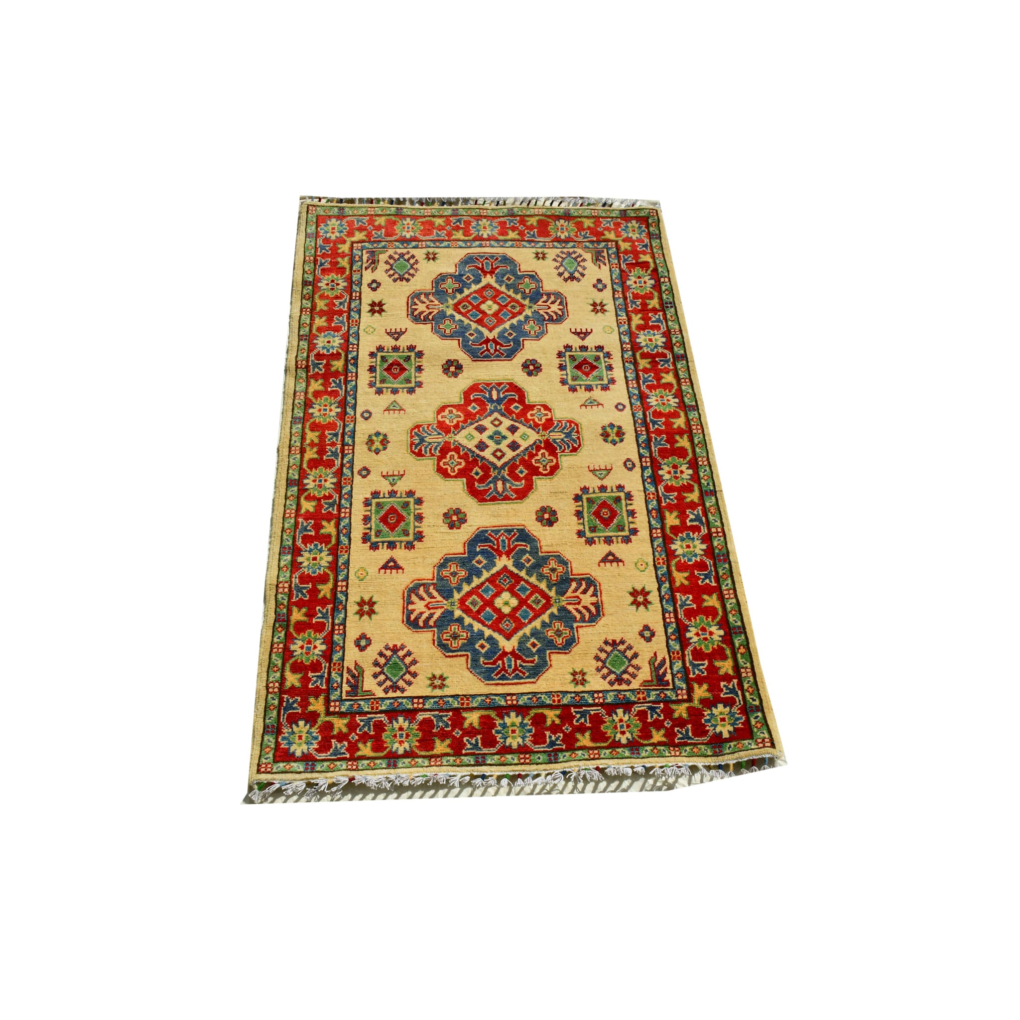 Handmade Afghan Aqcha Wool Rug 3x5 ft angled side view highlighting pile depth and texture