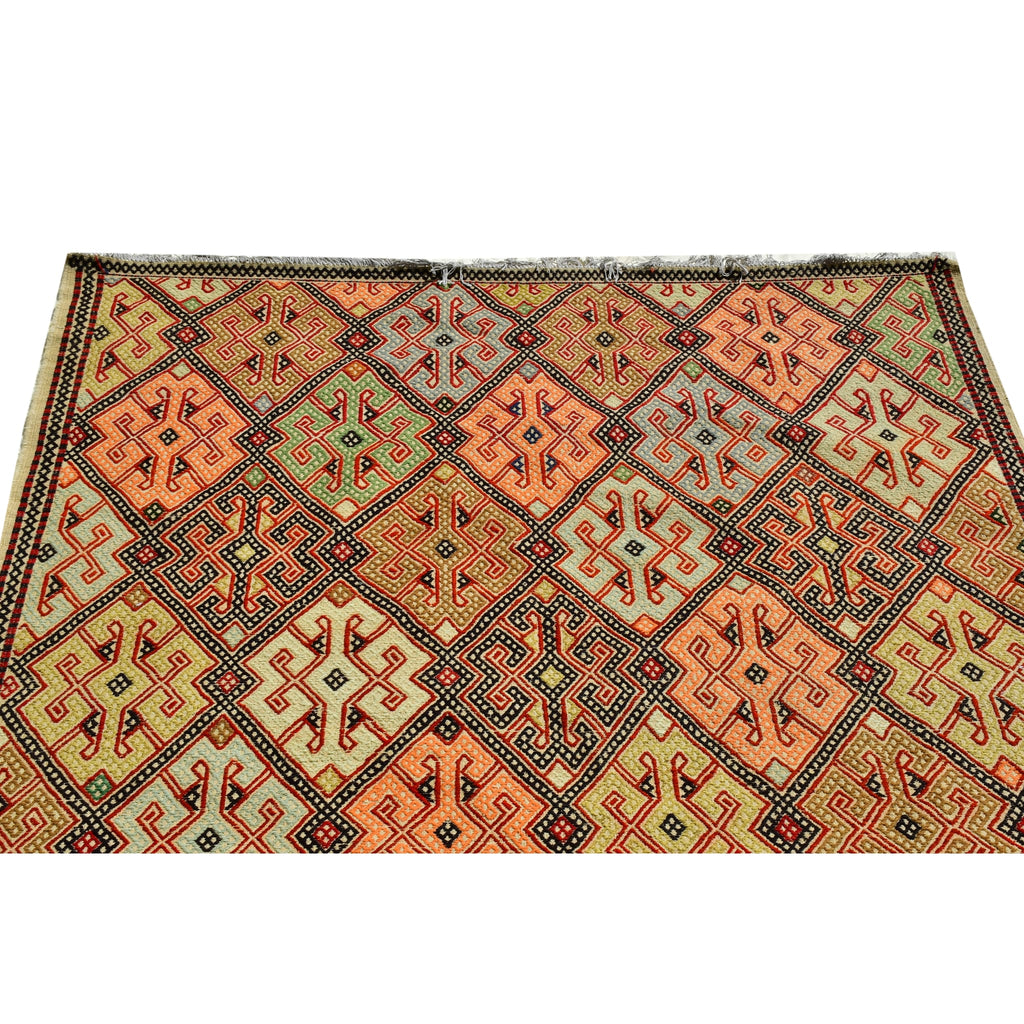 Handmade Afghan Aqcha Wool Rug 6x10 ft upper section detail with intricate tribal pattern work