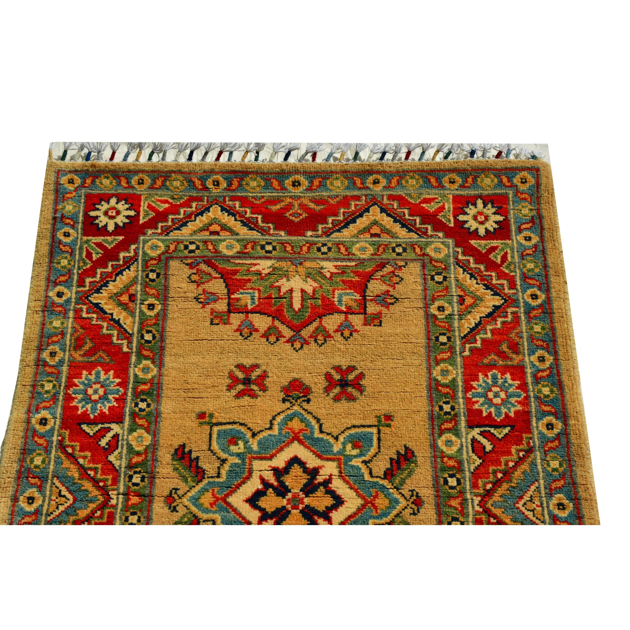 Handmade Afghan Aqcha Wool Rug 2.5x4 ft close-up detail of central medallion and tribal motifs