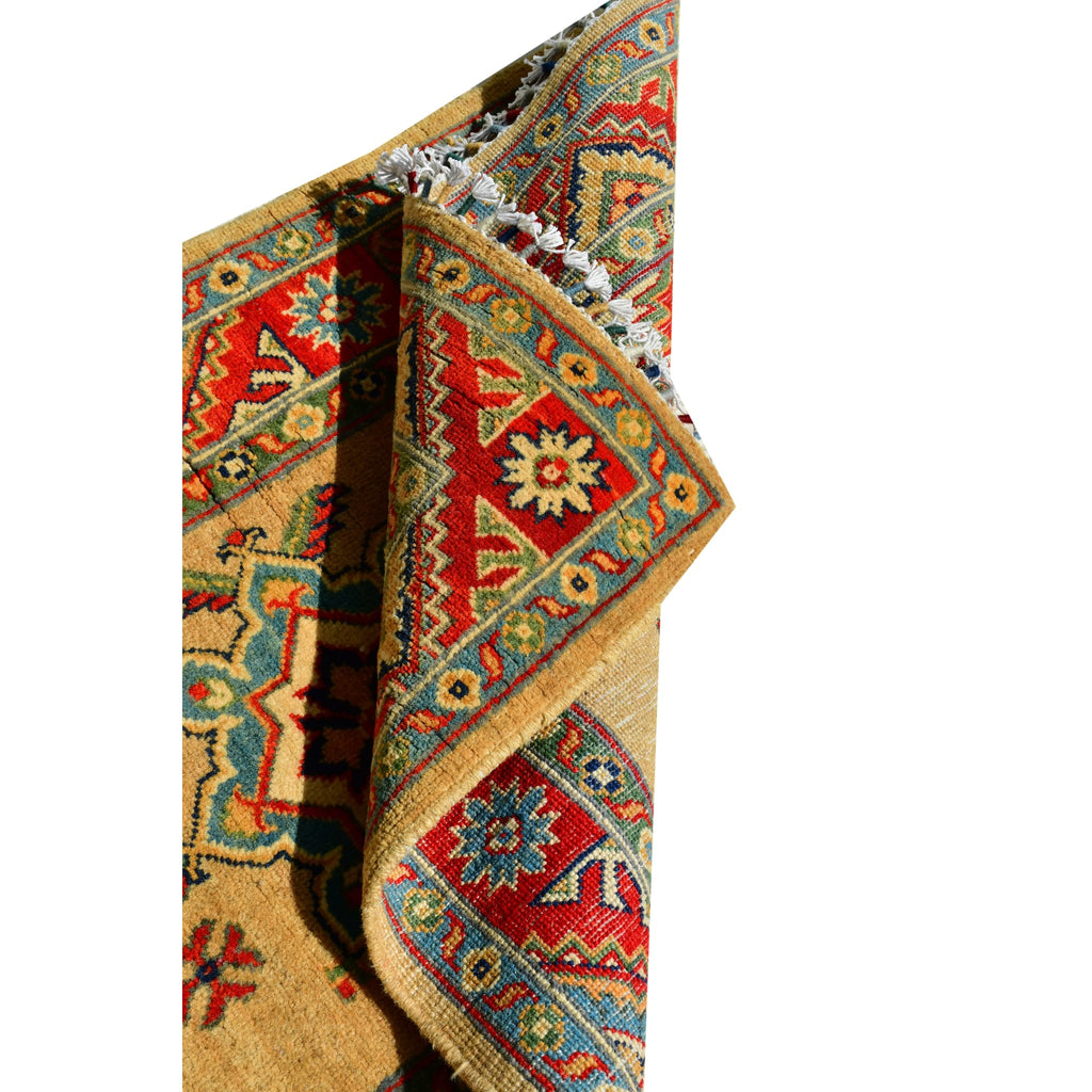 Handmade Afghan Aqcha Wool Rug 2.5x4 ft partially rolled view showing wool thickness and pile