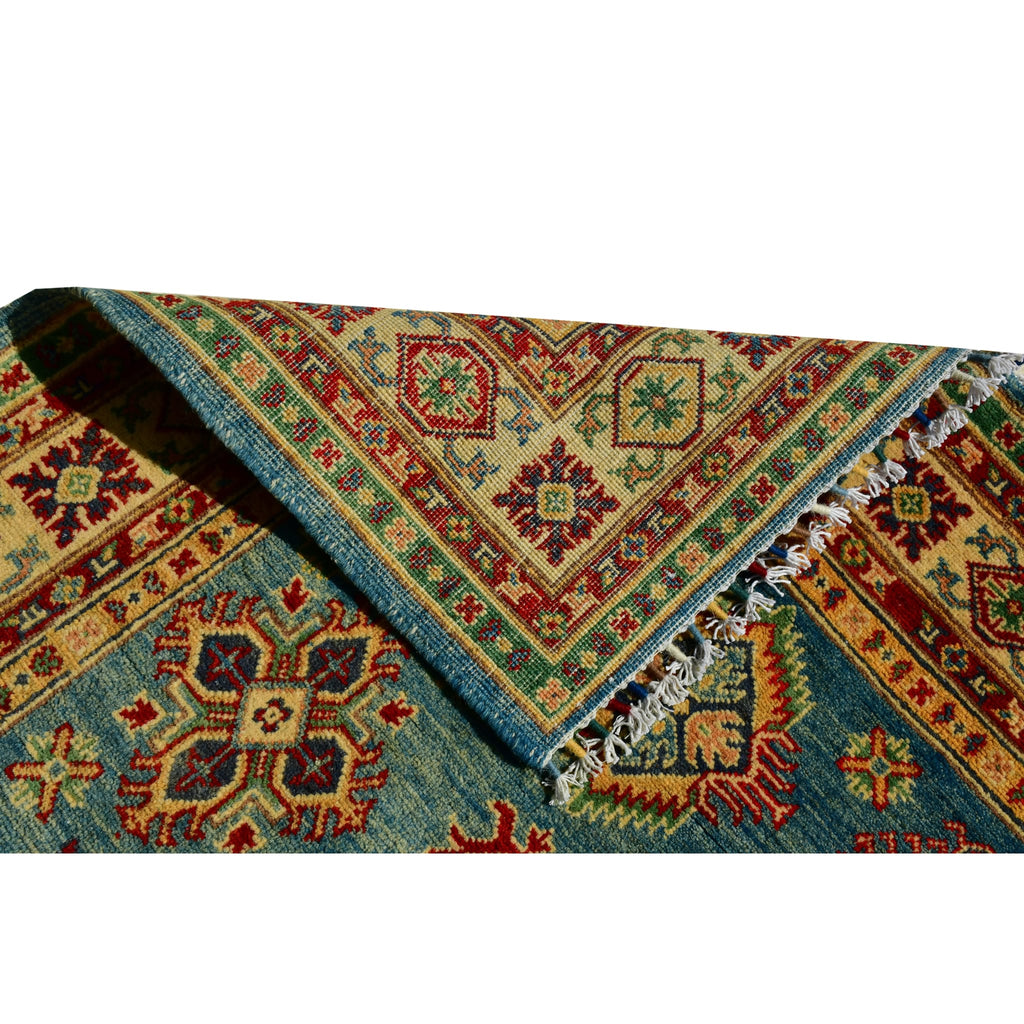 Handmade Afghan Aacha Wool Rug 4x6 ft reverse side displaying hand knotted technique