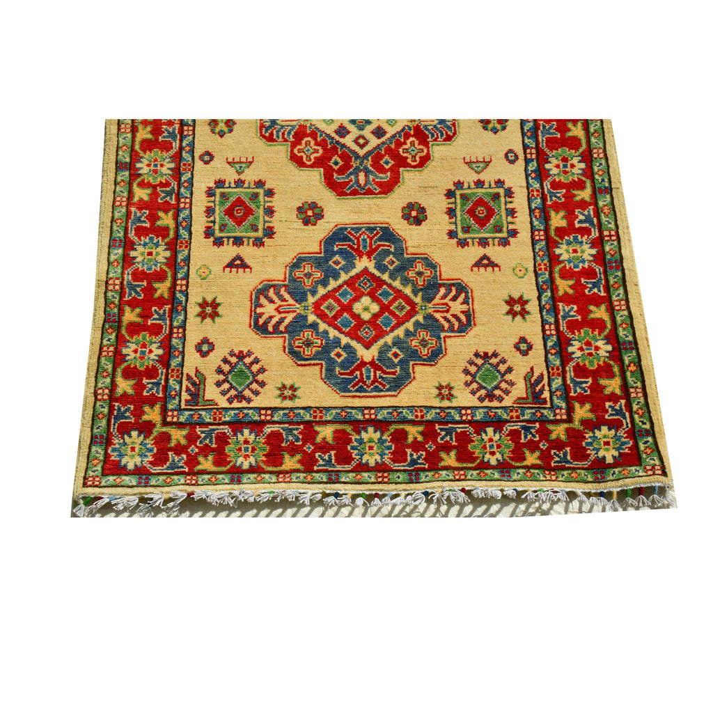 Handmade Afghan Aqcha Wool Rug 3x5 ft bottom section detail showing fringe and floral border