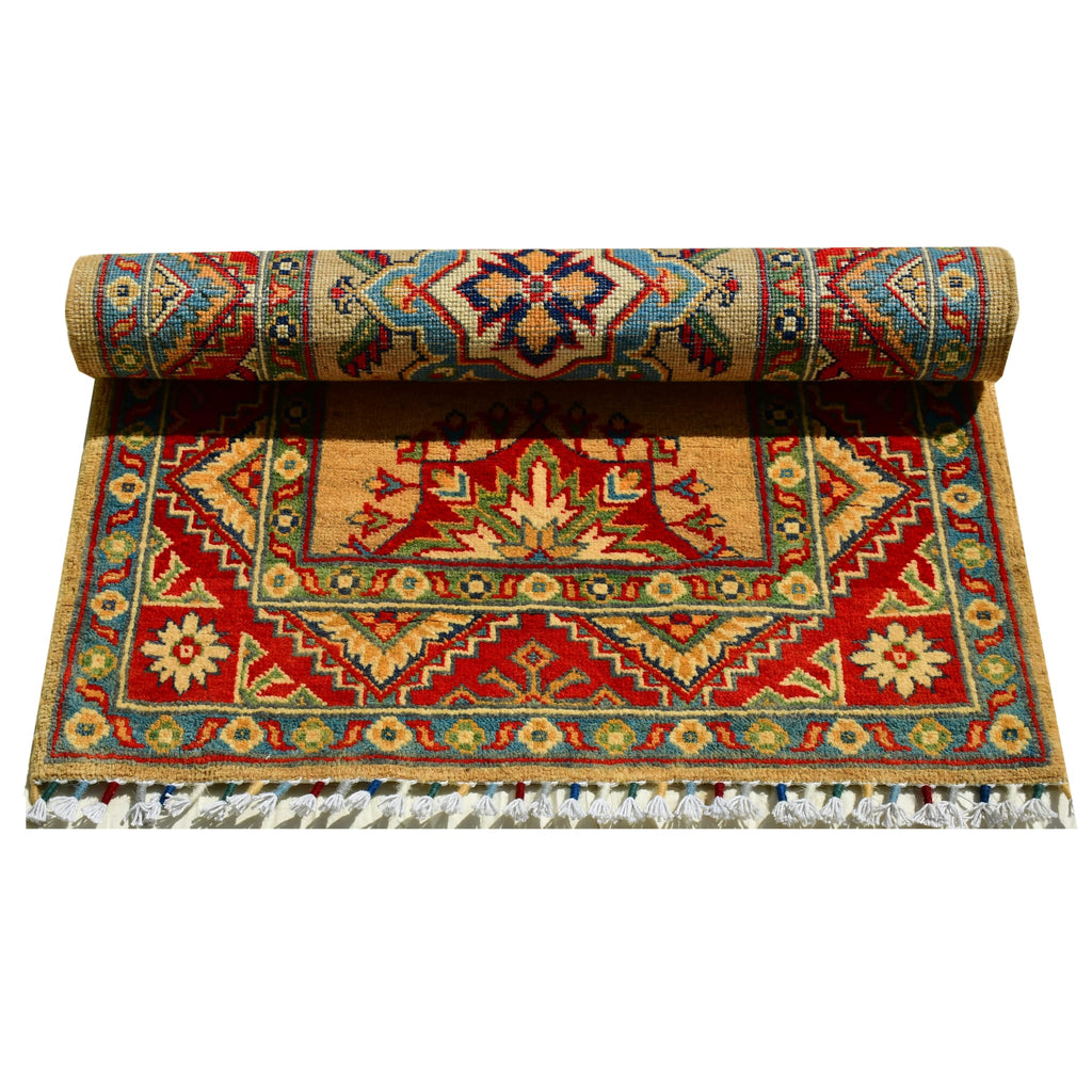 Handmade Afghan Aqcha Wool Rug 2.5x4 ft stacked view showing layered wool texture