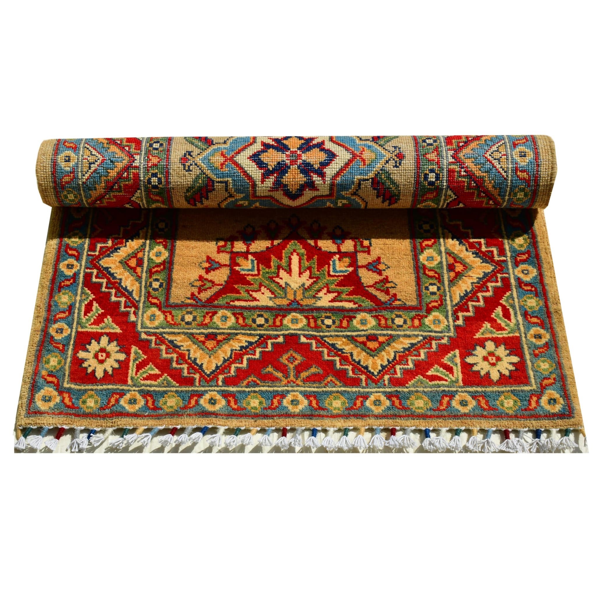 Handmade Afghan Aqcha Wool Rug 2.5x4 ft stacked view showing layered wool texture