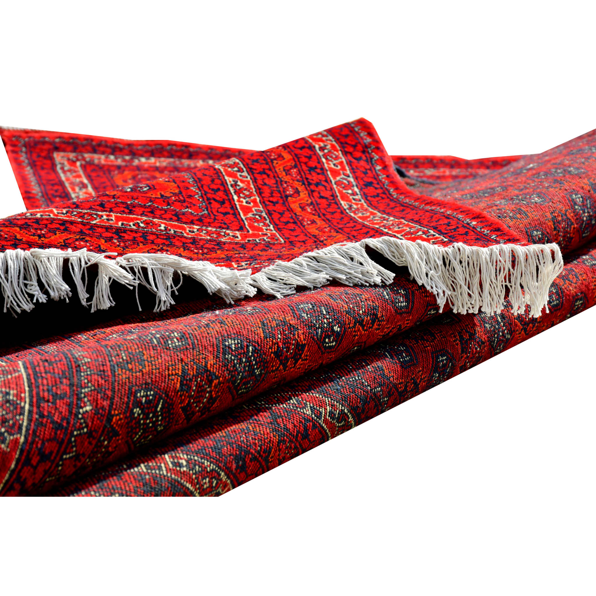 Handmade Afghan Aqcha Wool Rug 5x7 ft stacked view showing layered wool texture