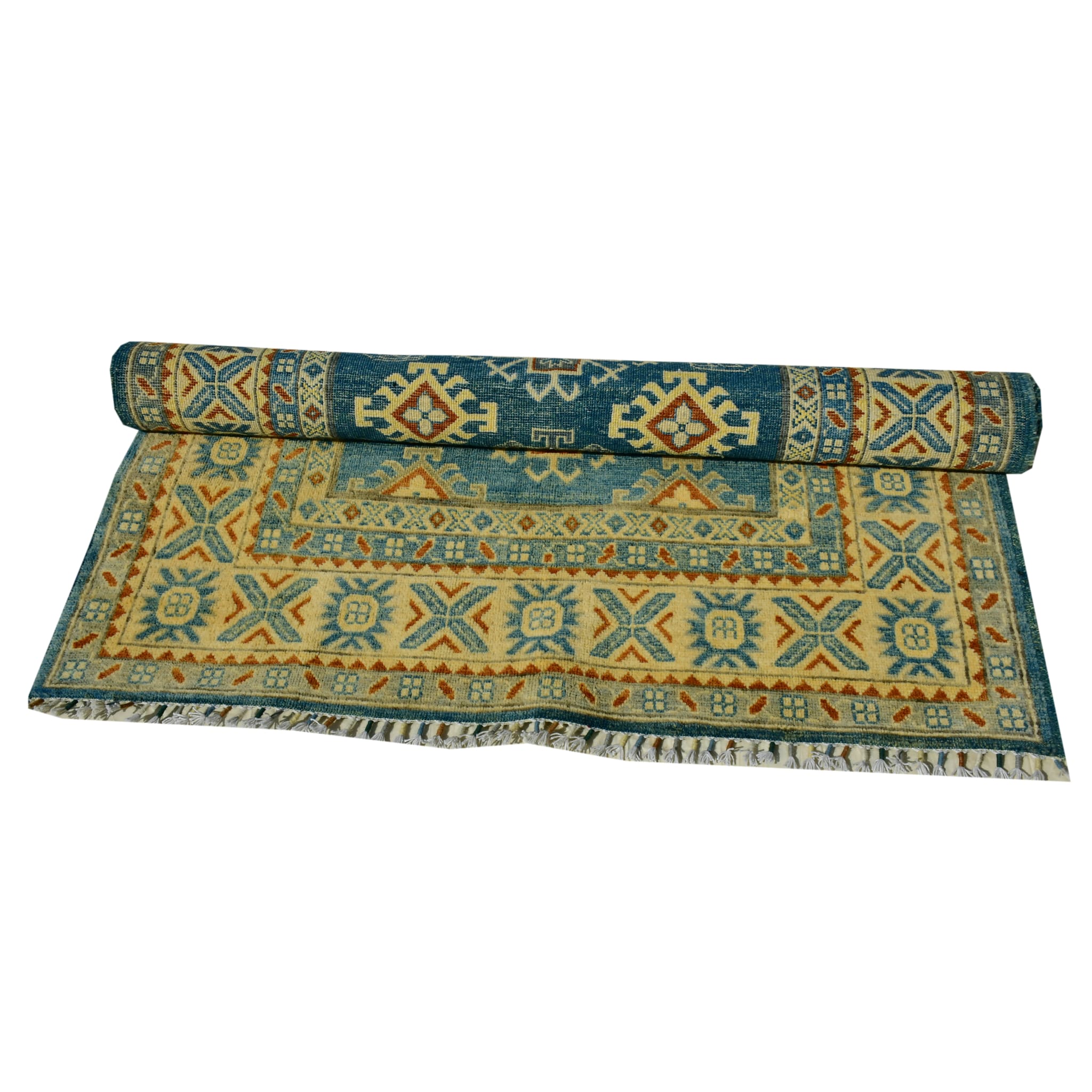 Handmade Afghan Aqcha Wool Rug 4x6 ft stacked view showing layered tribal pattern