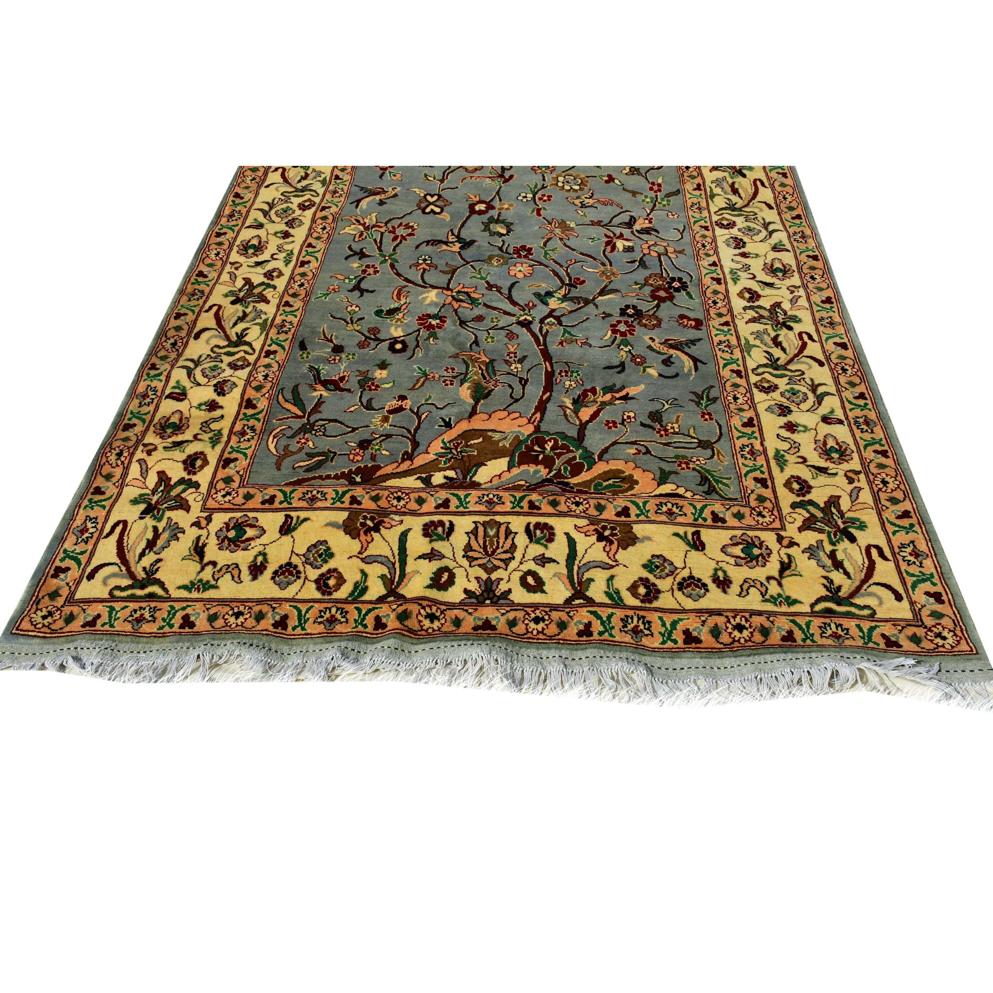 Handmade Afghan Aqcha Wool Rug 5x8 ft angled view showing vibrant natural dye colors