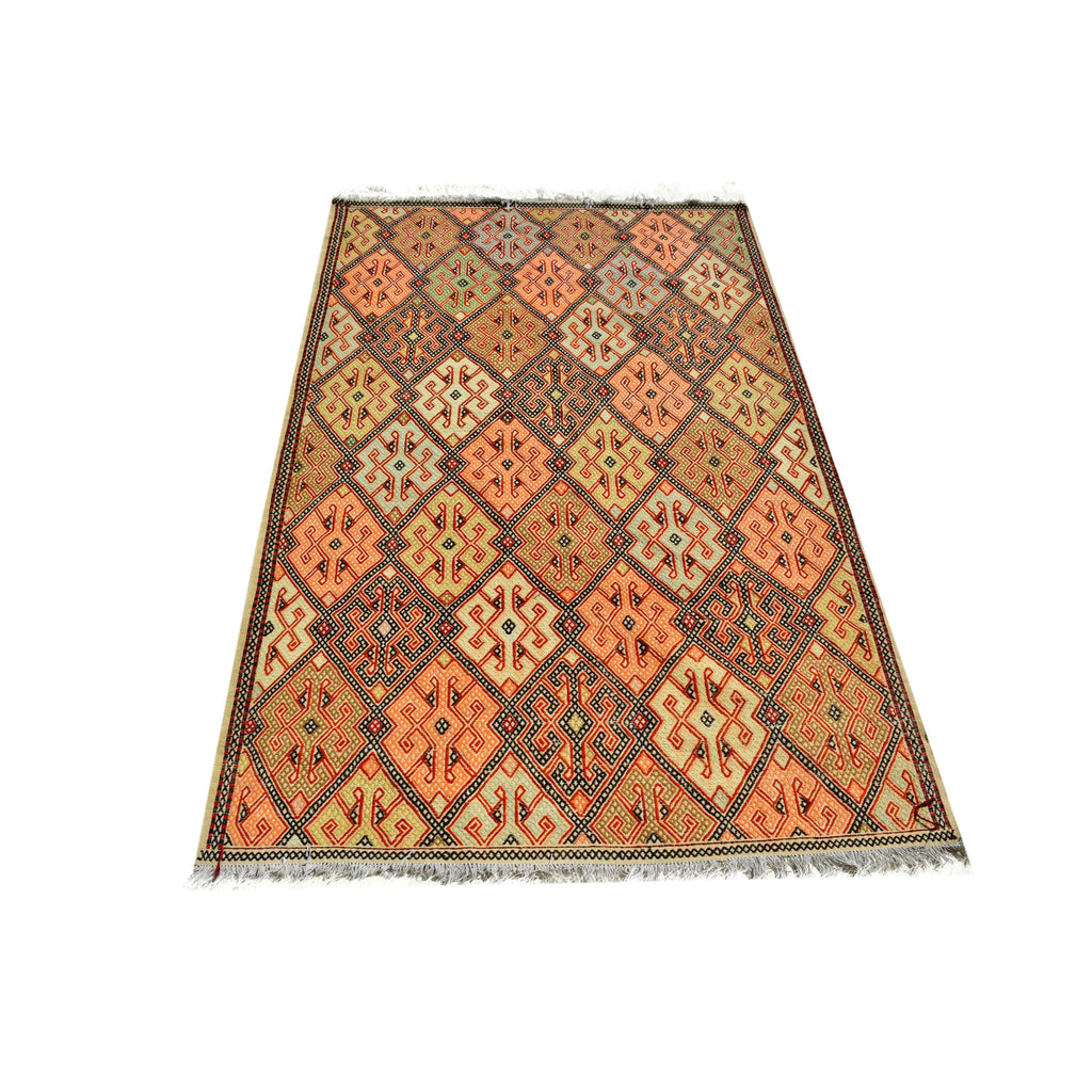 Handmade Afghan Aqcha Wool Rug 6x10 ft angled side view showing flatweave depth and texture