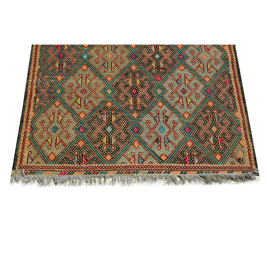 Handmade Afghan Aqcha Wool Rug 5x7 ft straight edge with visible woven fringe finish