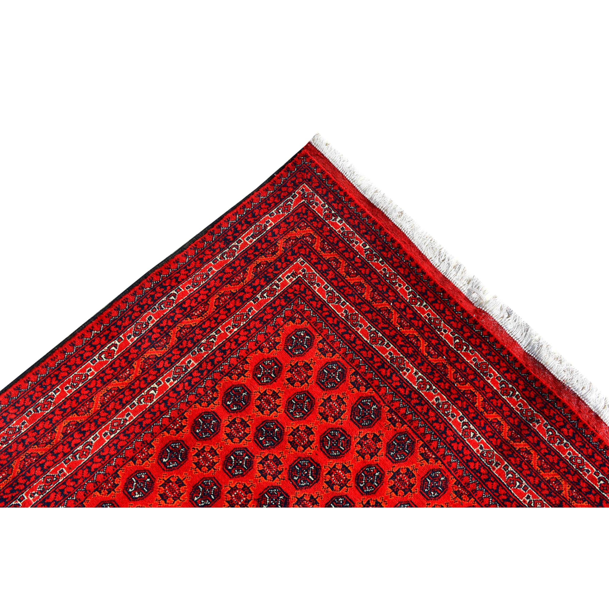 Handmade Afghan Aqcha Wool Rug 5x7 ft corner with intricate Bokhara border design