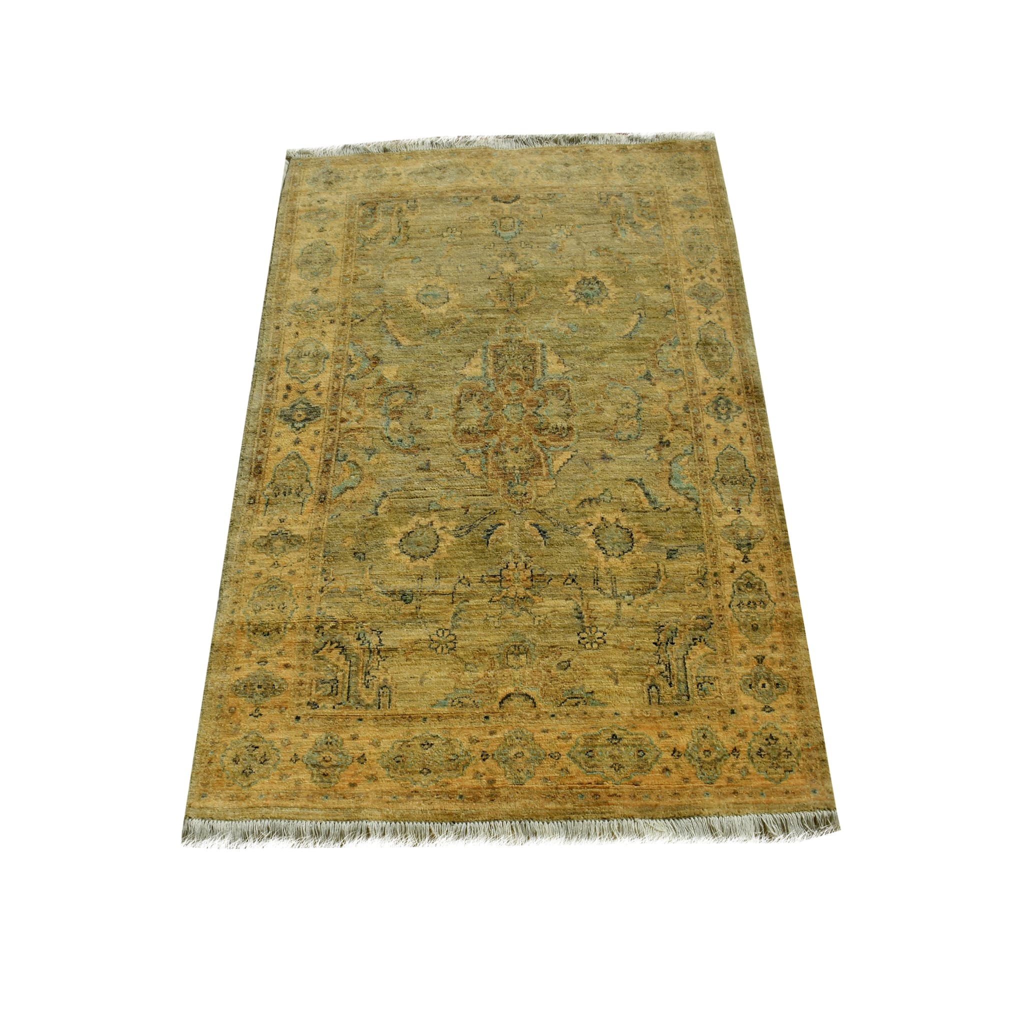 Handmade Afghan Aqcha Wool Rug 4x6 ft side angle view highlighting soft sheen and dense wool texture