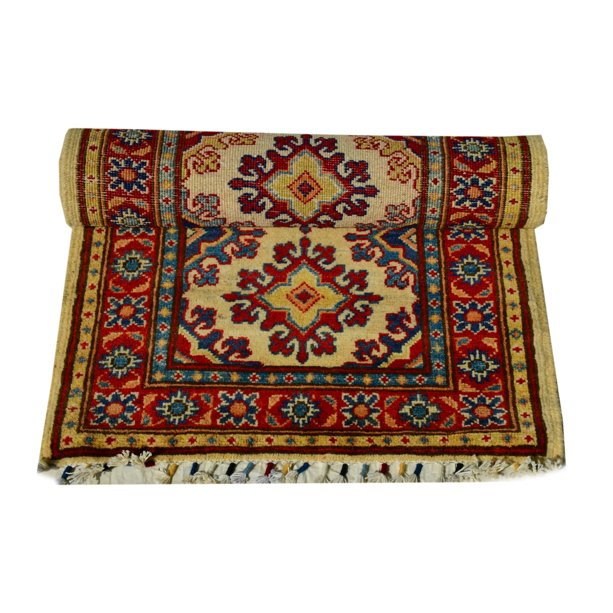 Handmade Afghan Aqcha Wool Rug 2x6 ft stacked view showing flexibility and pattern continuity