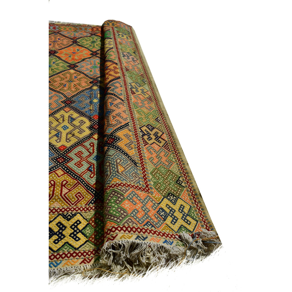 Handmade Afghan Aqcha Wool Rug 6x10 ft angled side view emphasizing tribal pattern depth