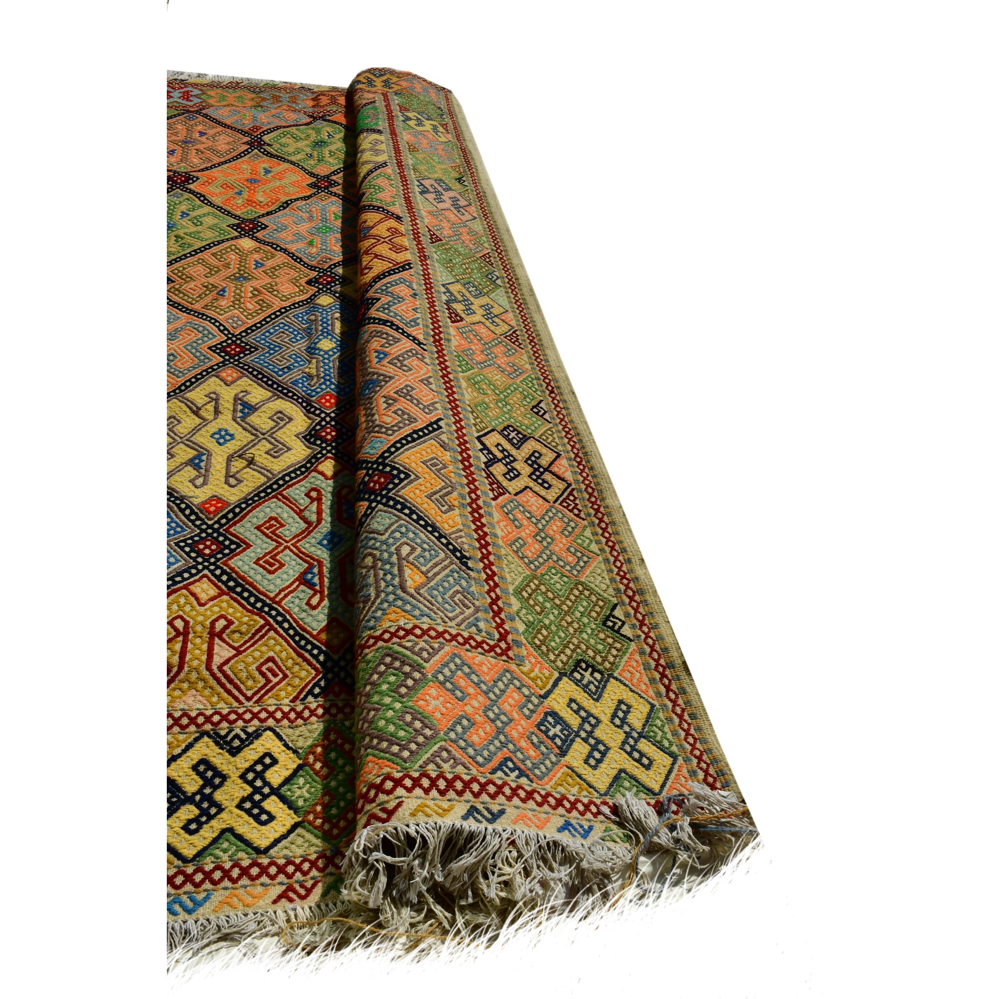 Handmade Afghan Aqcha Wool Rug 6x10 ft angled side view emphasizing tribal pattern depth