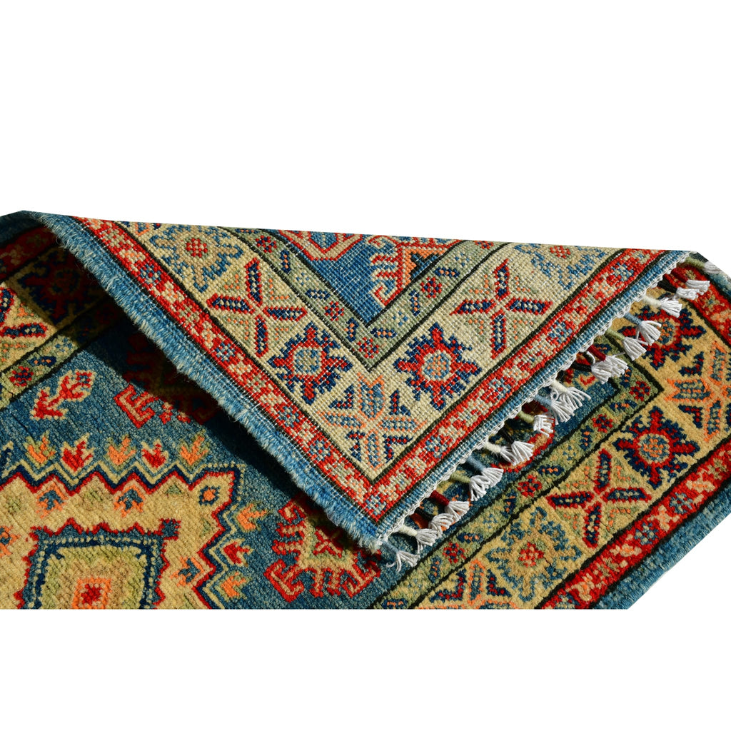 Handmade Afghan Aqcha Wool Rug 2x6 ft reverse side revealing fine hand knotted construction