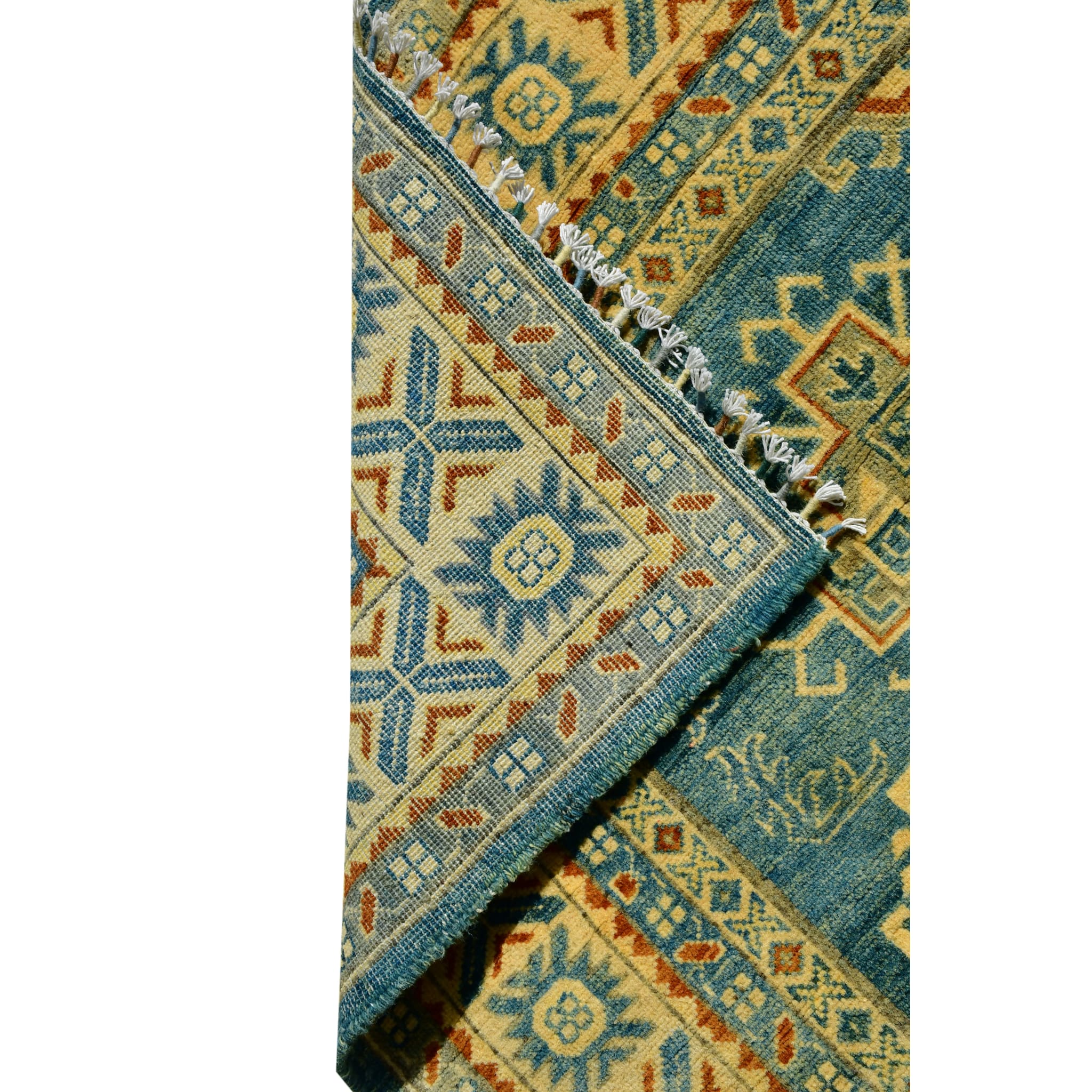 Handmade Afghan Aqcha Wool Rug 4x6 ft edge view showing fringe and selvedge finish